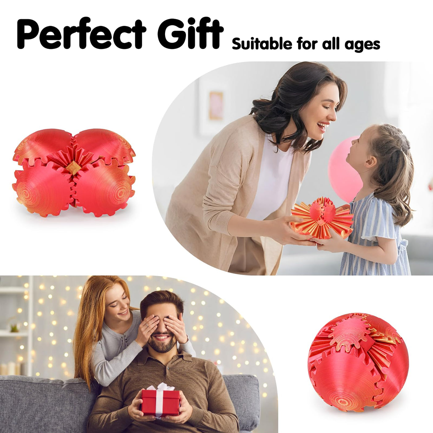 Gear Ball 3D Printed Cube Fidget Toy,Gear Sphere Fidget Toys,Sensory Toys for Stress and Anxiety Relief, Desk Toy Fidget Spinners,Stocking Stuffers for Adults & Kids Gift(Blue Green, 3.1 Inch)