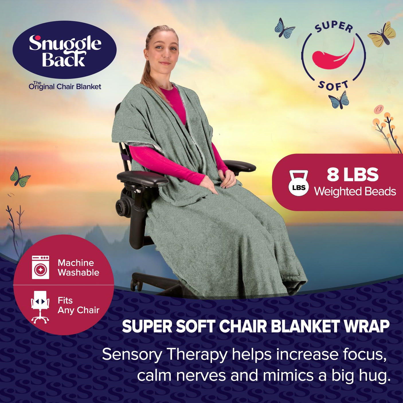 The Original Office Chair Blanket by SnuggleBack; Cozy Comfy Office Desk Chair Wrap Attaches for Convenient Heat and Hands-Free. Stay Warm In The Winter or Summer. Sherpa Fur Lining