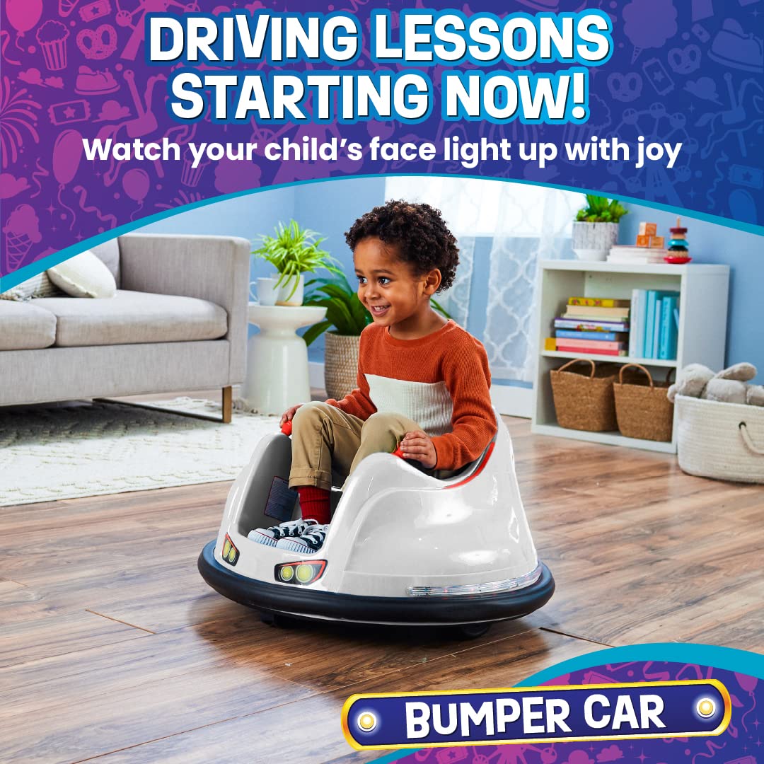 Flybar 6V Blue Glow Bumper Car for Kids – LED Ride-On Toy with 360° Spin, Rechargeable Battery, and Soft Rubber Bumpers – Safe Indoor Fun for Toddlers Ages 1.5+, Up to 66 lbs