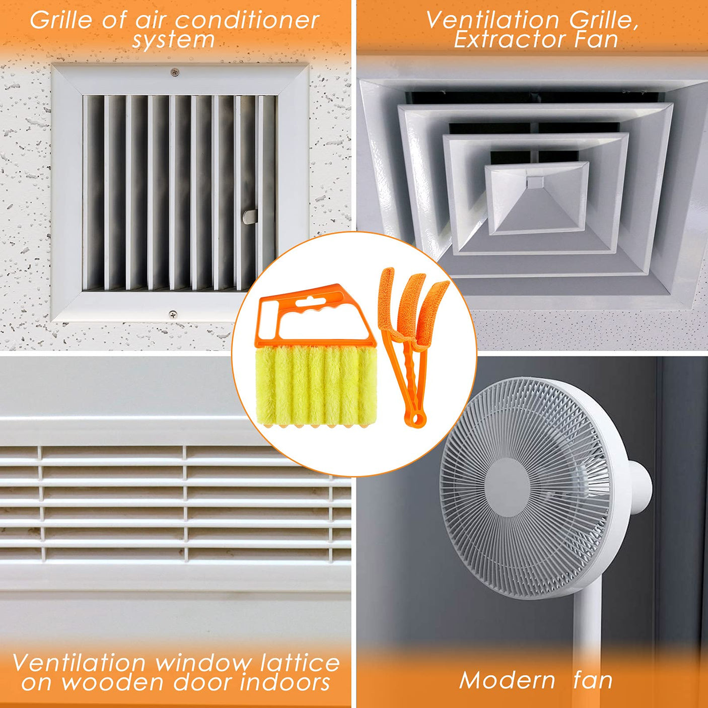 4 Pcs Window Venetian Blind Cleaner Duster Tool 7 Finger Blind Rush and Shutter Cleaner Brush Hand-held Window Shutter Air Conditioner Duster for Dirt(Yellow, Orange)