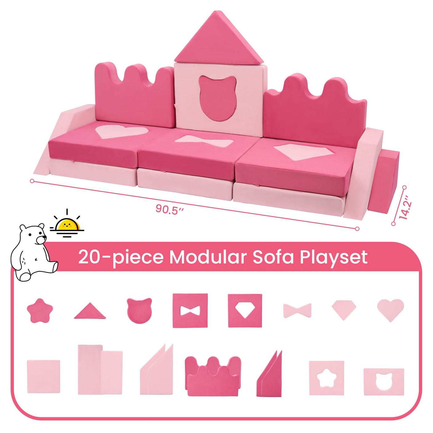 22Pcs Modular Kids Play Couch - Kids Couch for Playroom Bedroom Living Rooms Toddler Sofa for Inspiring Child Creativity,Children Convertible Foam Sofa
