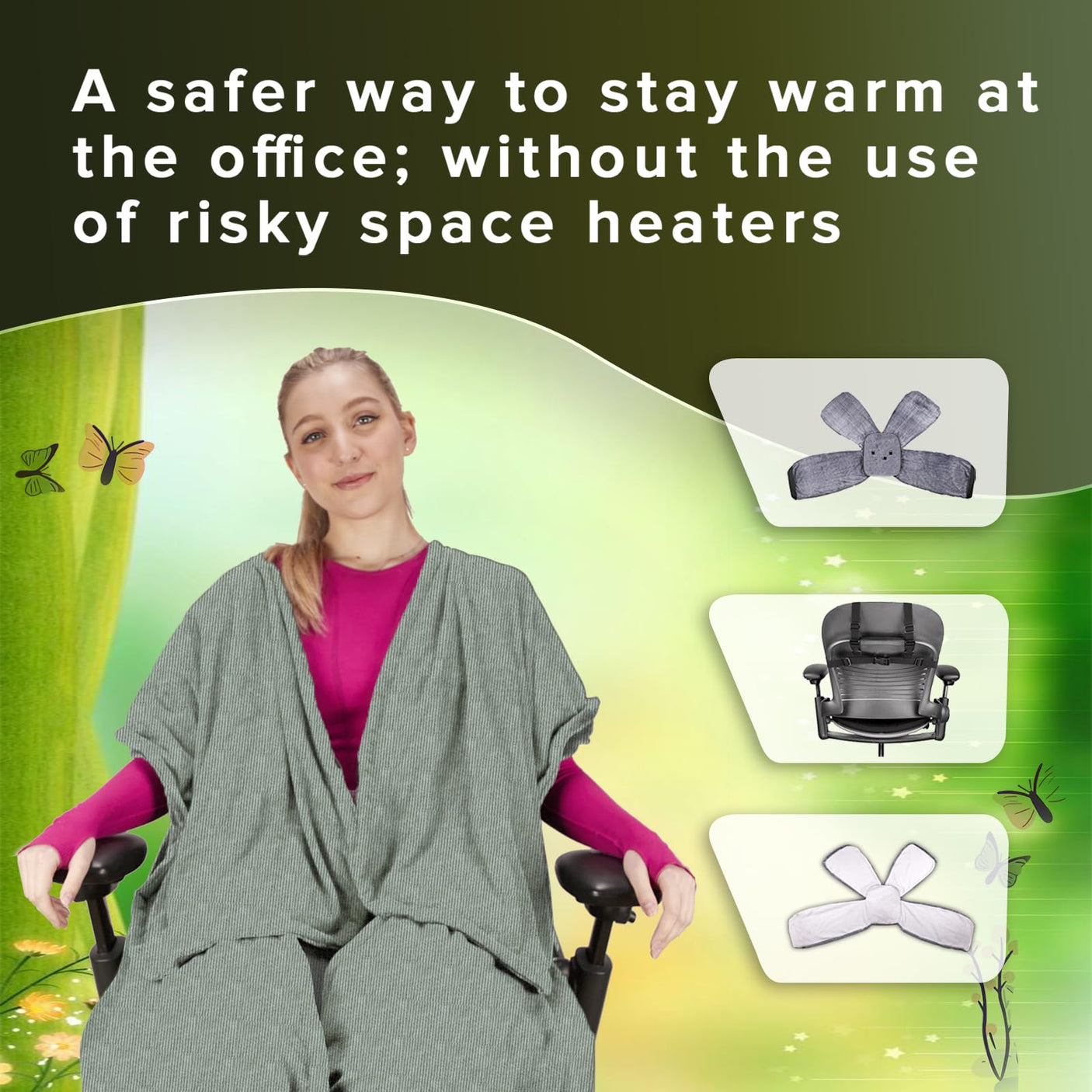 The Original Office Chair Blanket by SnuggleBack; Cozy Comfy Office Desk Chair Wrap Attaches for Convenient Heat and Hands-Free. Stay Warm In The Winter or Summer. Sherpa Fur Lining