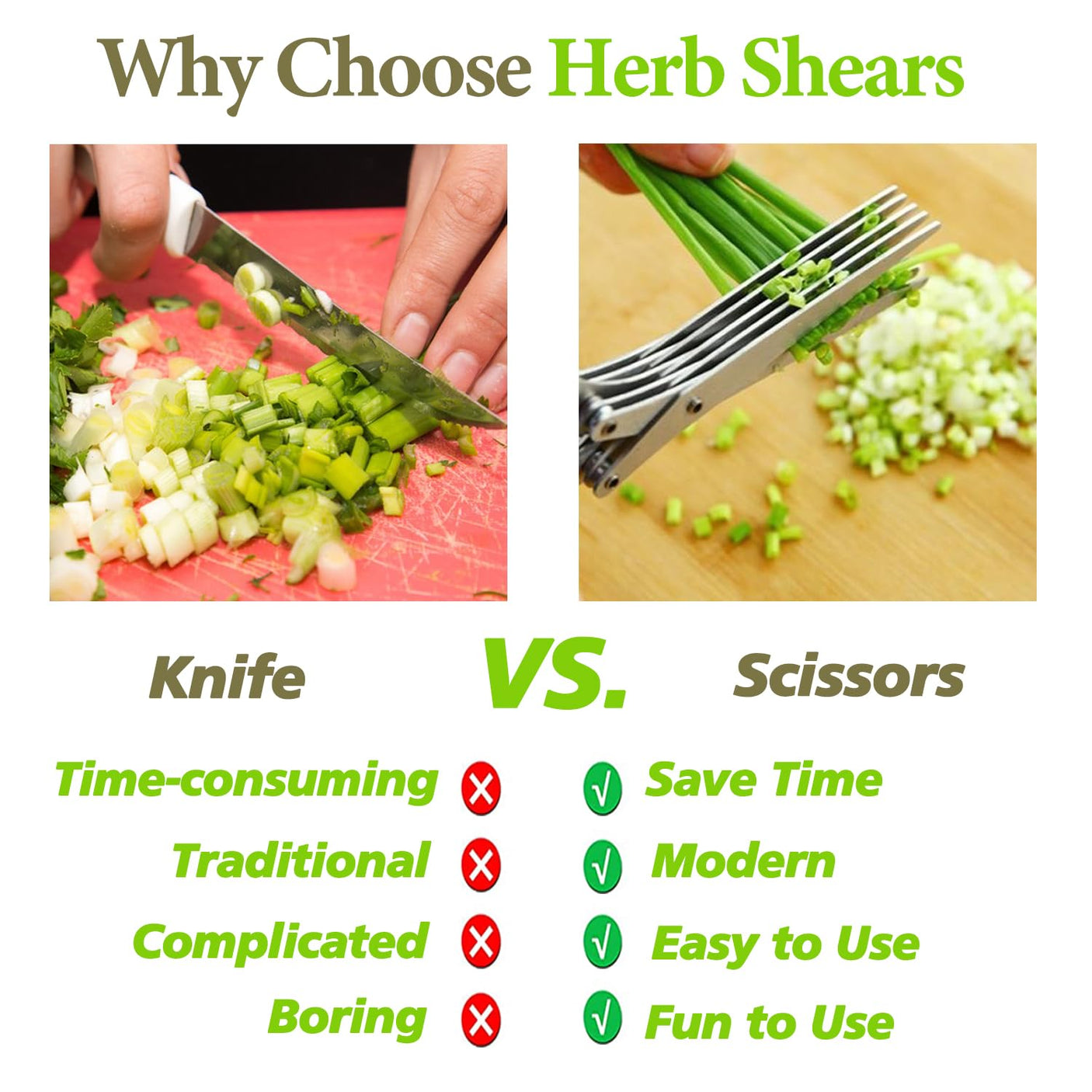 2025 Upgraded Herb Scissors, Effortless Herb Shears Cutter Tool with Sharp Stainless Steel Blades for Fresh Herbs, Must-Have Kitchen & Cooking Gadget, Green