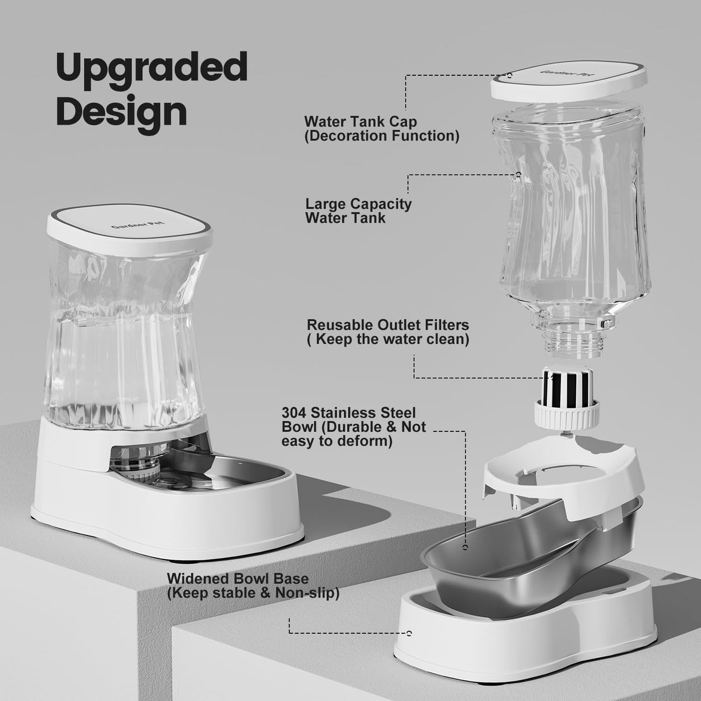 Gardner Pet Automatic Dog Water Dispenser Gravity Stainless Steel Water Waterer Feeder, 100% BPA-Free Large Capacity Water Feeding Bowls for Medium & Large-Sized Dogs Cats Other Pets -(1 Gallon)