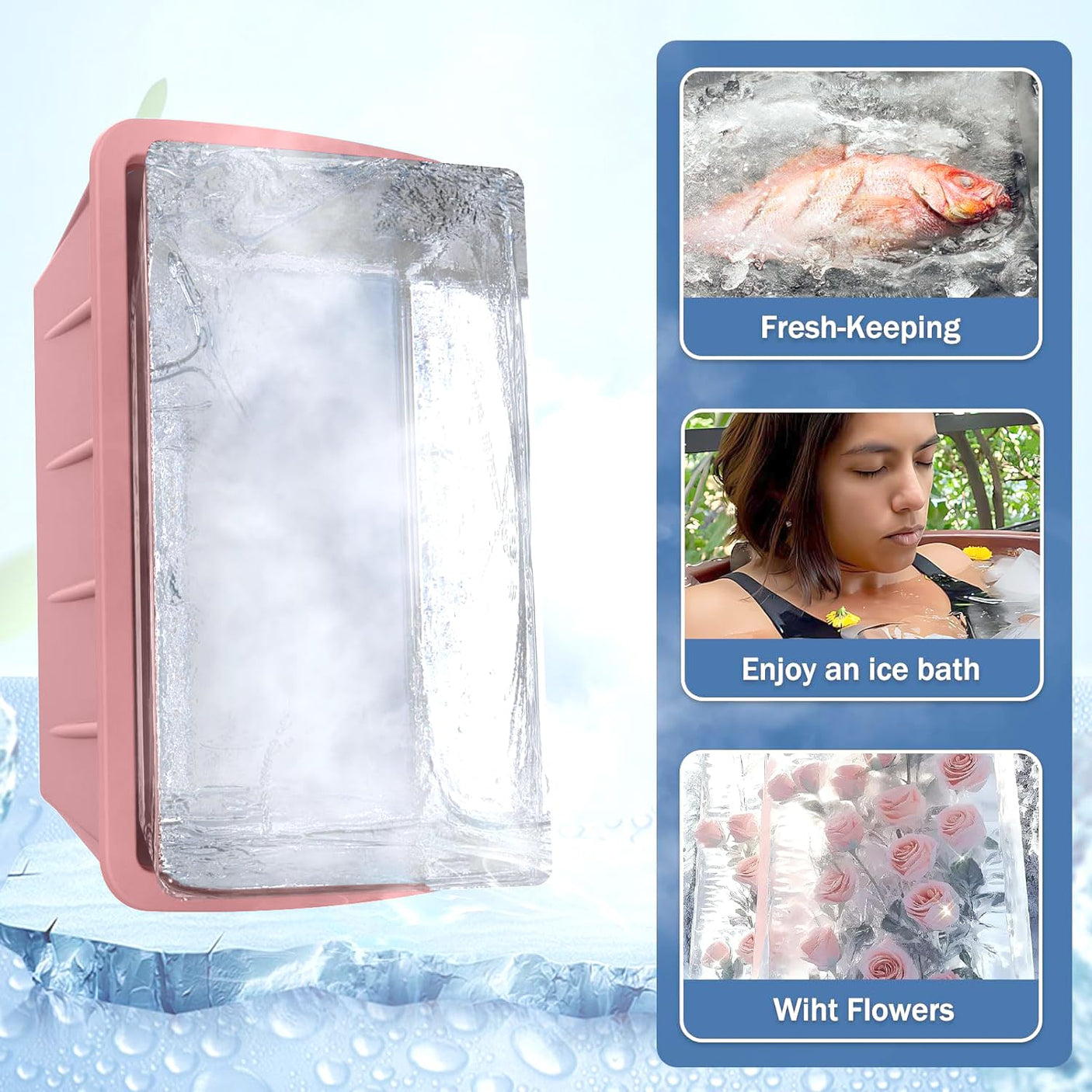 Extra Large Ice Cube Molds 4Pack 32LB Silicone Large Ice Cube Molds for Cold Plunge Tub,Reusable Ice Cube Trays for Freezer,Ice Block Molds for Home Ice Baths,Cold Plunge Accessories,Ice Bath Chiller