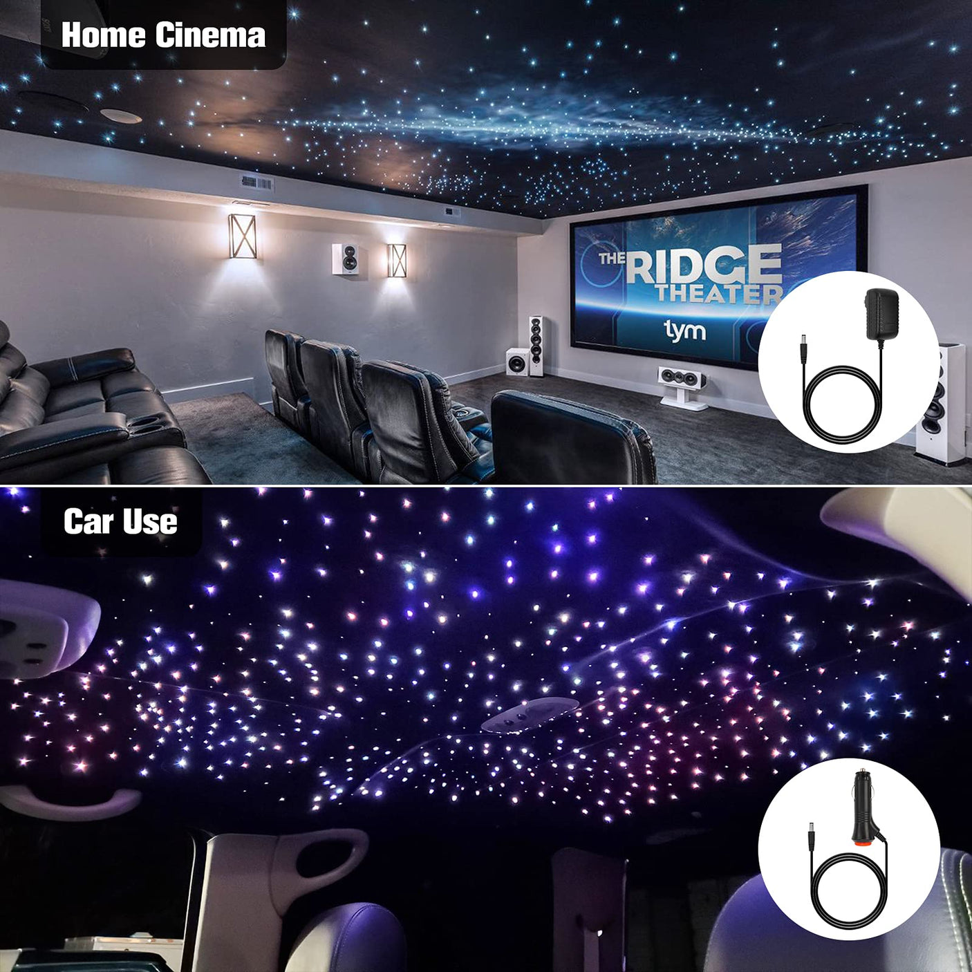 CHINLY Two-Color 1000pcs Twinkle Starlight Headliner Kit 1000 Piece Star Lights for Car,13.1ft Car Star Lights,APP RGBW Fiber Optic Lights Starlights Headliner Kit for Home Theater