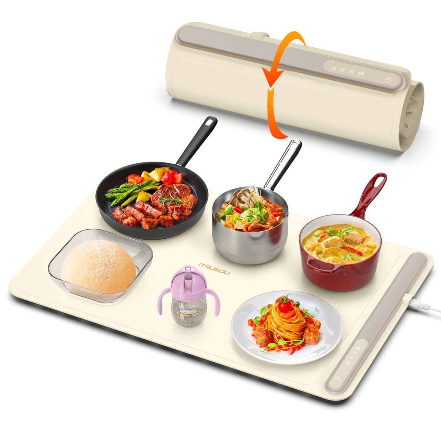 Electric Warming Tray - Full Surface Heating,Rollable & Portable,Premium Silicone Nano-Material,3 Temperature Settings,Auto Shut-Off -Versatile Food Warmer for Gatherings,Parties,Everyday Use