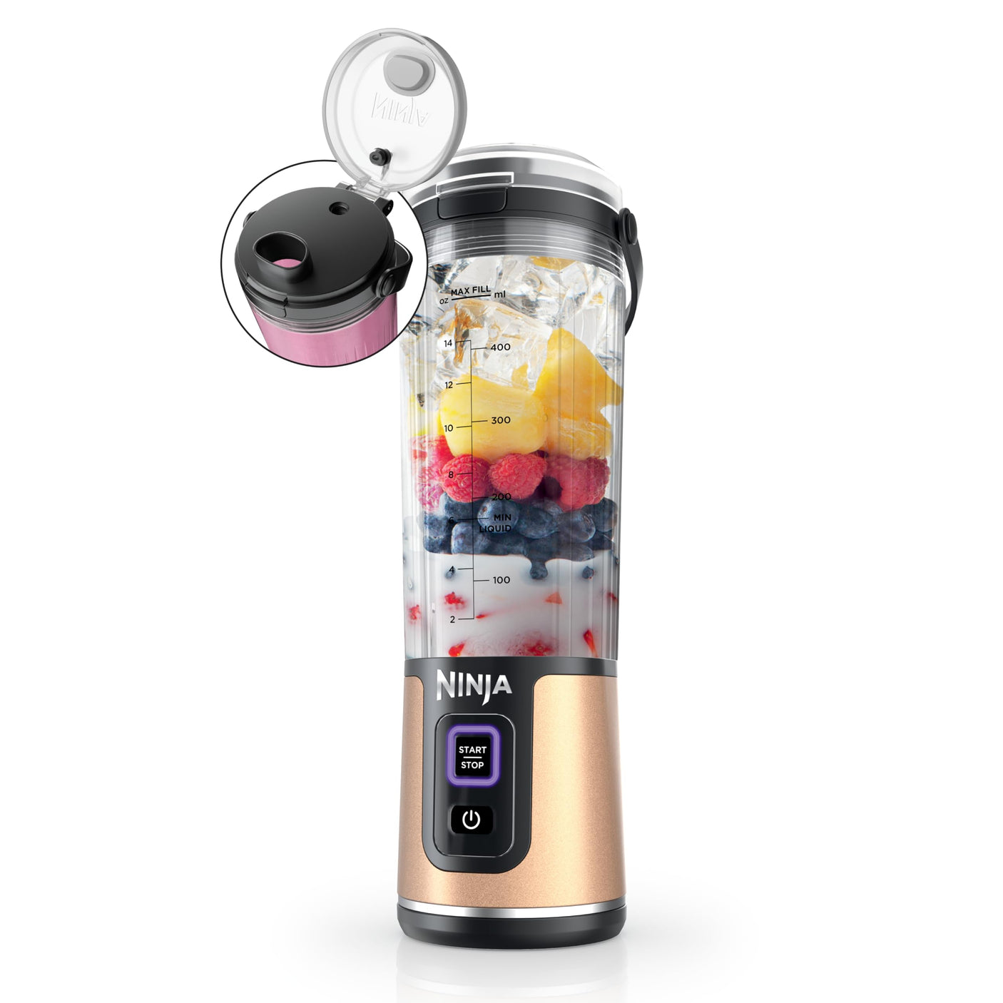 Ninja BC155PS Blast Two-Pack Portable Blender, Cordless, 18oz. Vessel, Personal Blender-for Shakes & Smoothies, BPA Free, Leakproof-Lid & Sip Spout, Rechargeable, Dishwasher Safe Parts, Peach & Stone