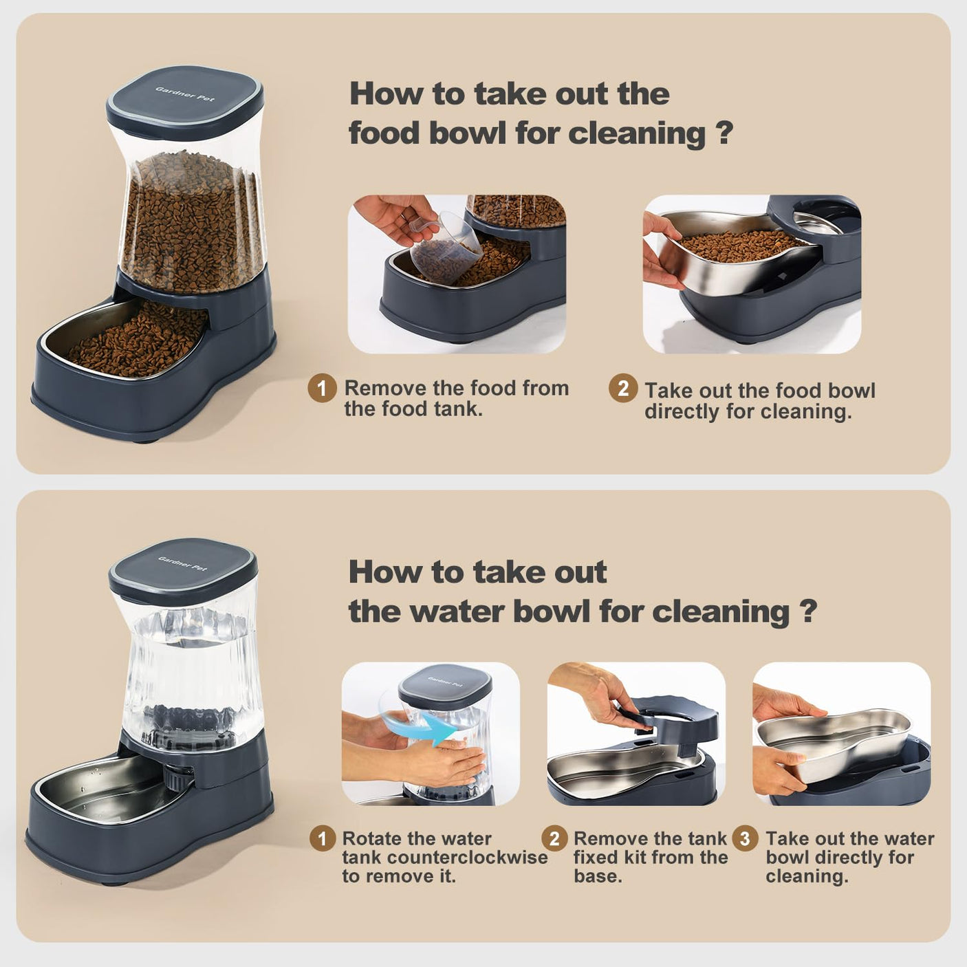 Gardner Pet Automatic Dog Water Dispenser Gravity Stainless Steel Water Waterer Feeder, 100% BPA-Free Large Capacity Water Feeding Bowls for Medium & Large-Sized Dogs Cats Other Pets -(1 Gallon)