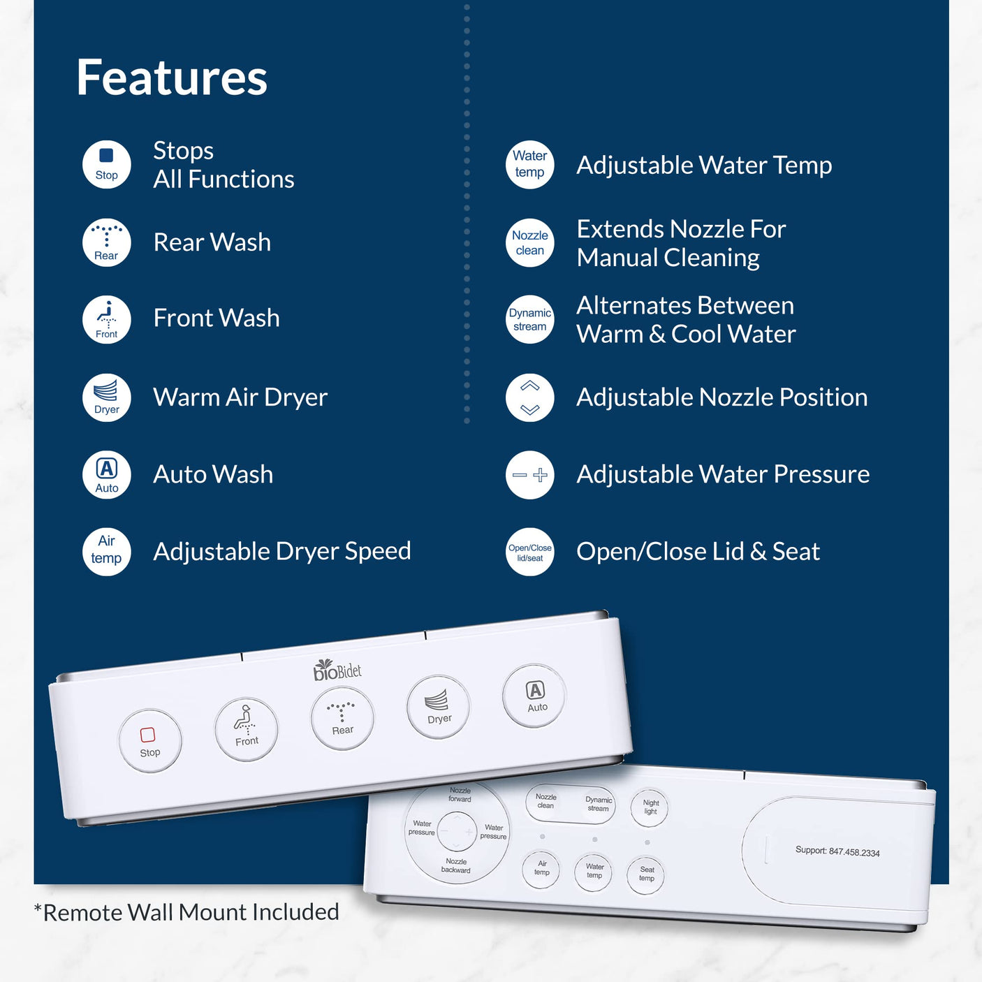 Bio Bidet BB2000 Bliss Electric Bidet Toilet Seat, Warm Water with Air Dryer, Heated Seat with Sensor and Slow Close Lid, Night Light, Remote Control, Elongated, White