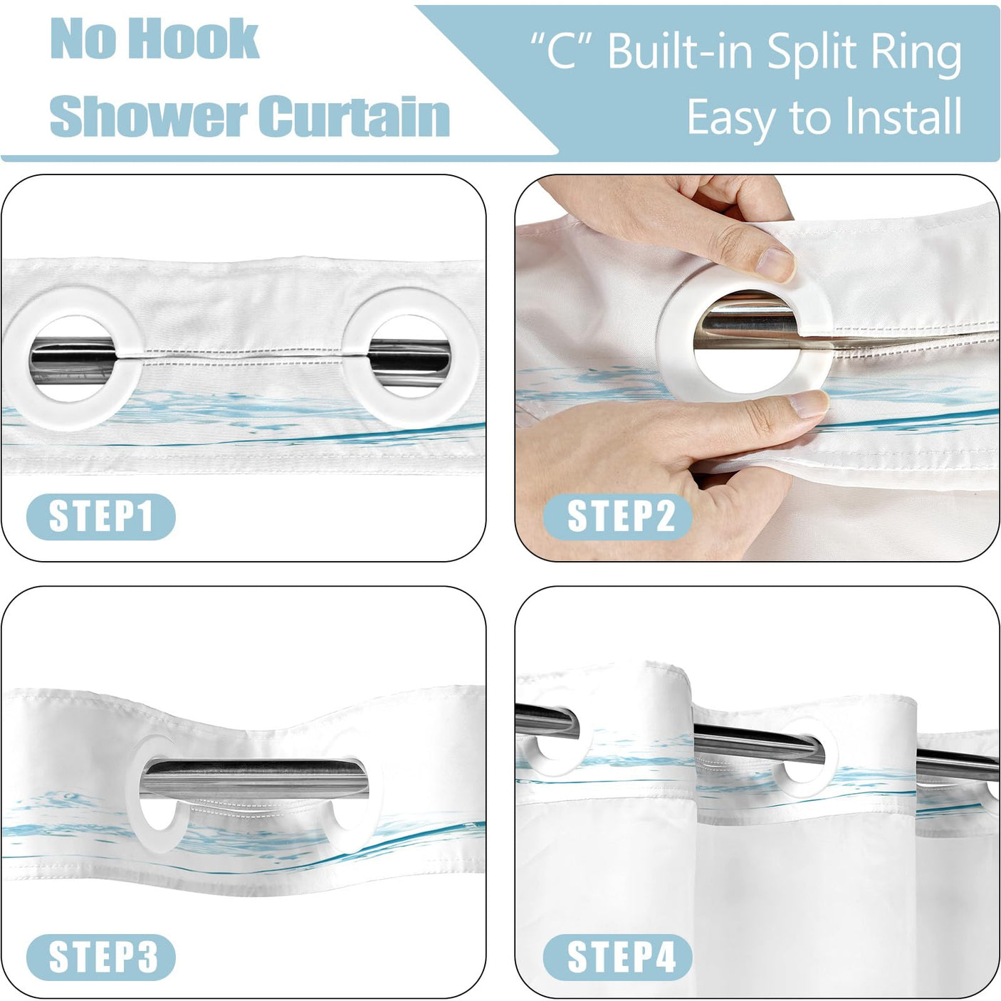 Fowocu Funny Cat Shower Curtain Set Teal Blue Sea Ocean Waterproof Fabric Shower Curtains with Animal Octopus Starfish Turtle Anchor Fish Nautical Bathroom Decor (Blue, 72''×72'')