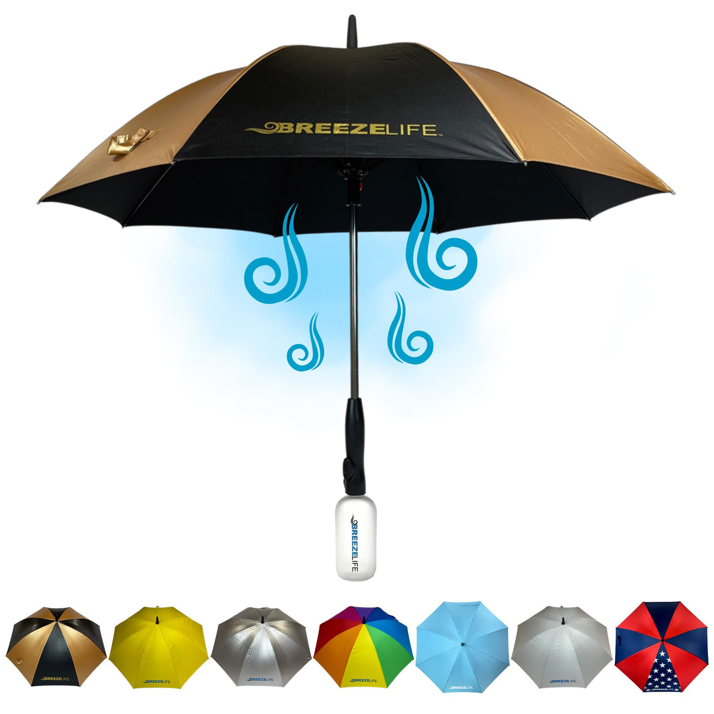 Original Mister Breeze, Sun Umbrella with Fan and Mister, Umbrella Mister with Built-in Fan for Festivals, Beach and More, Blocks Harmful Sun Rays, Mist bottle included, Silver