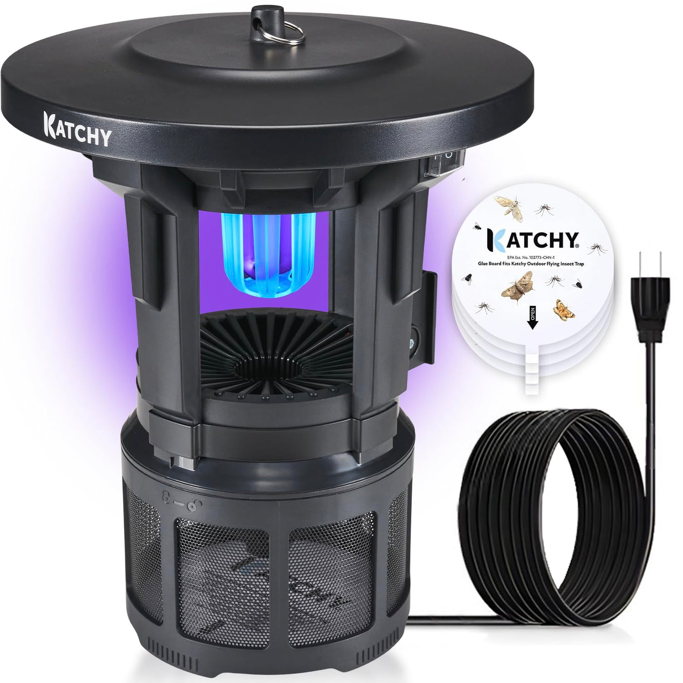 Katchy Indoor Insect Trap - Catcher & Killer for Mosquitos, Gnats, Moths, Fruit Flies - Non-Zapper Traps for Inside Your Home - Catch Insects Indoors with Suction, Bug Light & Sticky Glue (Black)