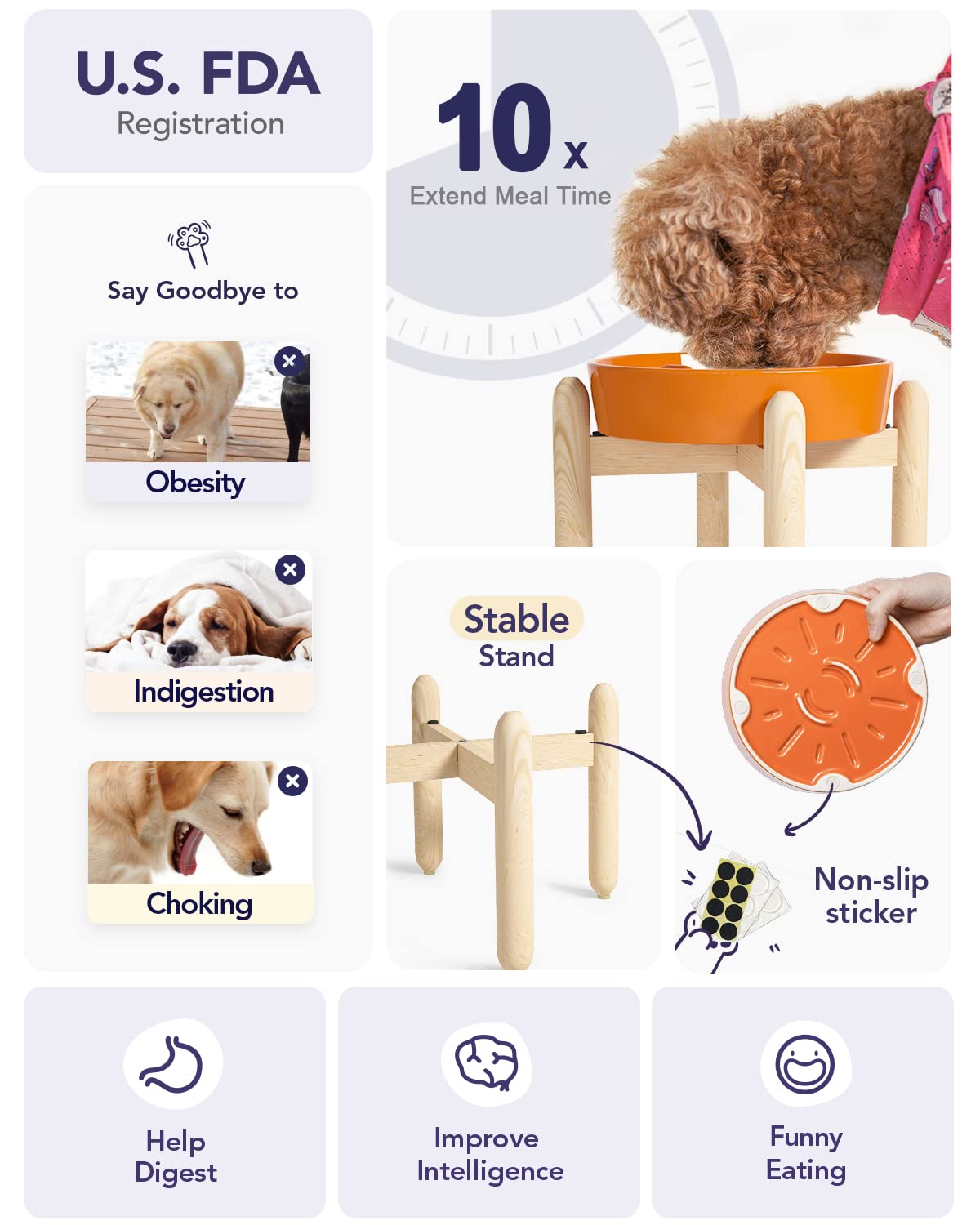 LE TAUCI Dog Bowls Slow Feeder Ceramic, 1.5 Cups Slow Feeding Dog Bowl Small Medium Breed, Puppy Slow Feeder Bowl for Fast Eater, Dog Dishes to Slow Down Eating, Puzzle Dog Food Bowl, Maze Purple