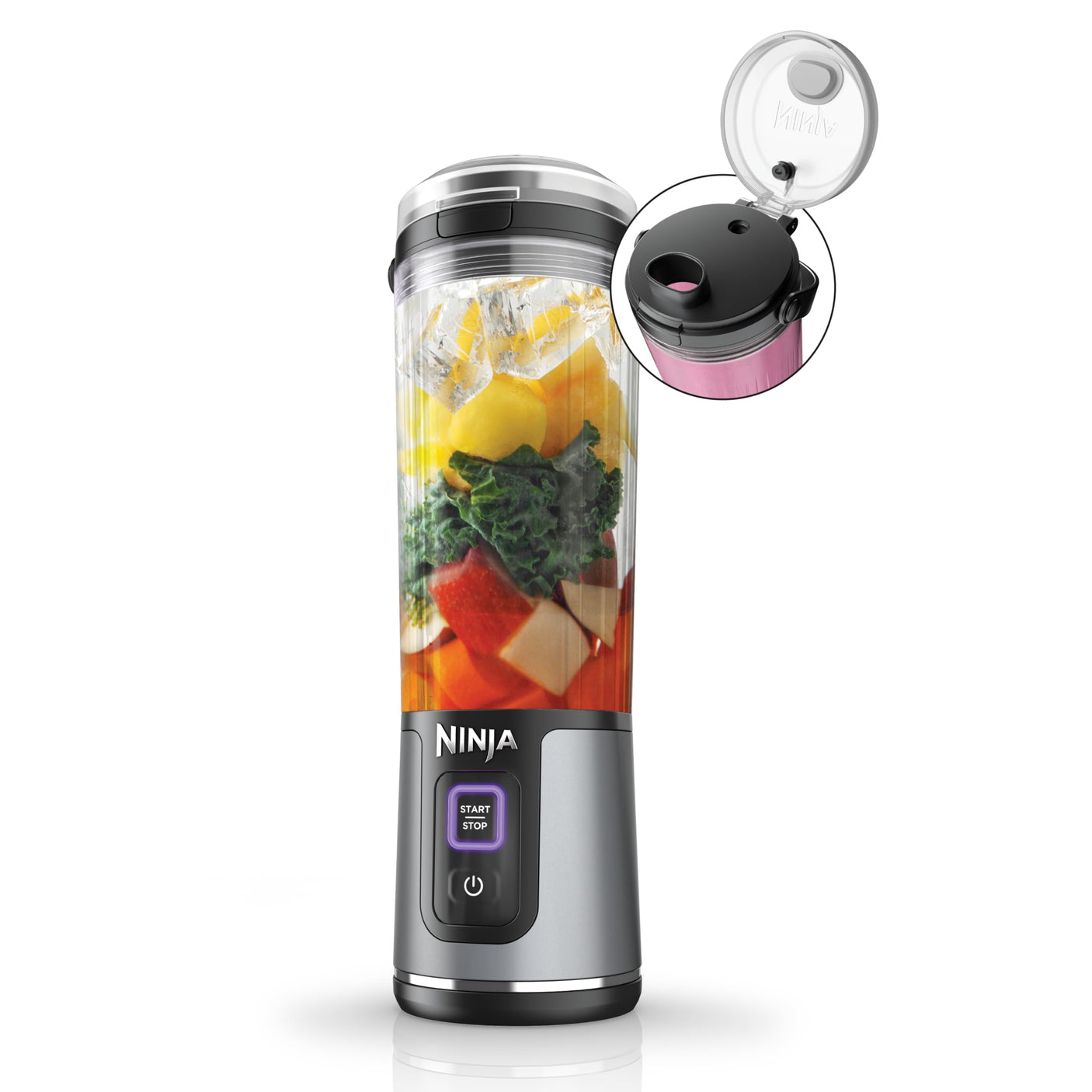 Ninja BC155PS Blast Two-Pack Portable Blender, Cordless, 18oz. Vessel, Personal Blender-for Shakes & Smoothies, BPA Free, Leakproof-Lid & Sip Spout, Rechargeable, Dishwasher Safe Parts, Peach & Stone