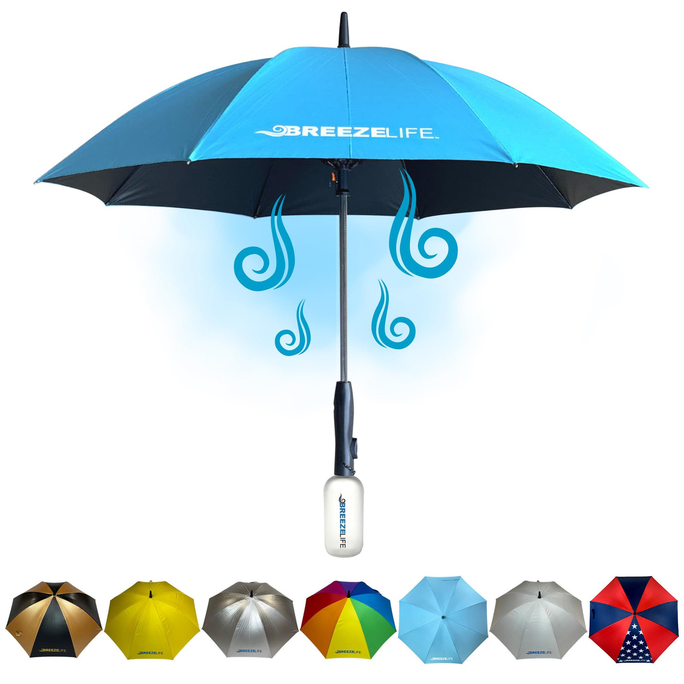 Original Mister Breeze, Sun Umbrella with Fan and Mister, Umbrella Mister with Built-in Fan for Festivals, Beach and More, Blocks Harmful Sun Rays, Mist bottle included, Silver