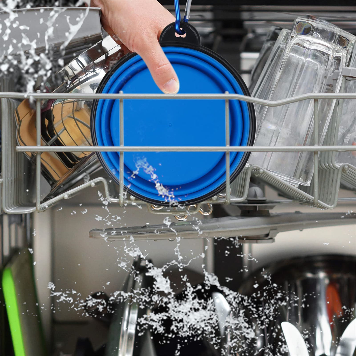 Dog Bowl Pet Collapsible Bowls, 2 Pack for Cats Dogs, Portable Pet Feeding Watering Dish for Walking Parking Traveling with 2 Carabiners (Small, Blue+Green)