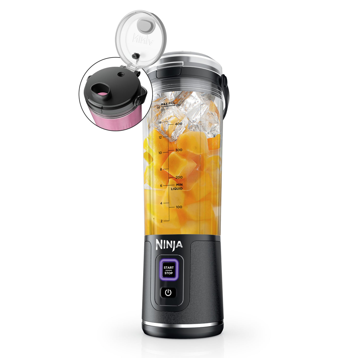 Ninja BC155PS Blast Two-Pack Portable Blender, Cordless, 18oz. Vessel, Personal Blender-for Shakes & Smoothies, BPA Free, Leakproof-Lid & Sip Spout, Rechargeable, Dishwasher Safe Parts, Peach & Stone