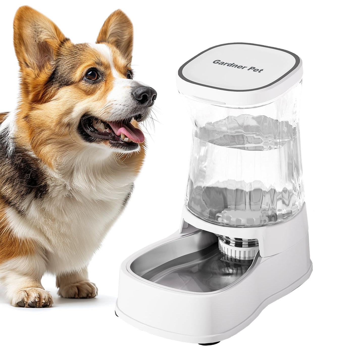 Gardner Pet Automatic Dog Water Dispenser Gravity Stainless Steel Water Waterer Feeder, 100% BPA-Free Large Capacity Water Feeding Bowls for Medium & Large-Sized Dogs Cats Other Pets -(1 Gallon)