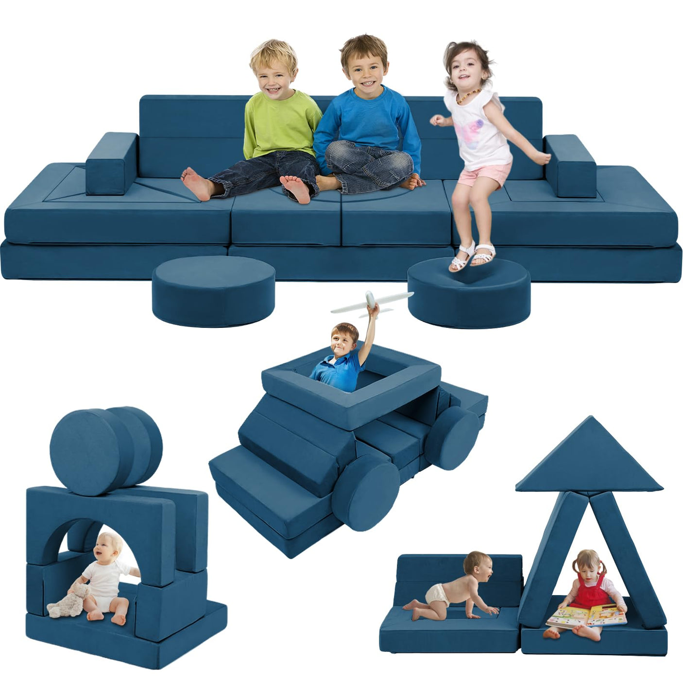 22Pcs Modular Kids Play Couch - Kids Couch for Playroom Bedroom Living Rooms Toddler Sofa for Inspiring Child Creativity,Children Convertible Foam Sofa