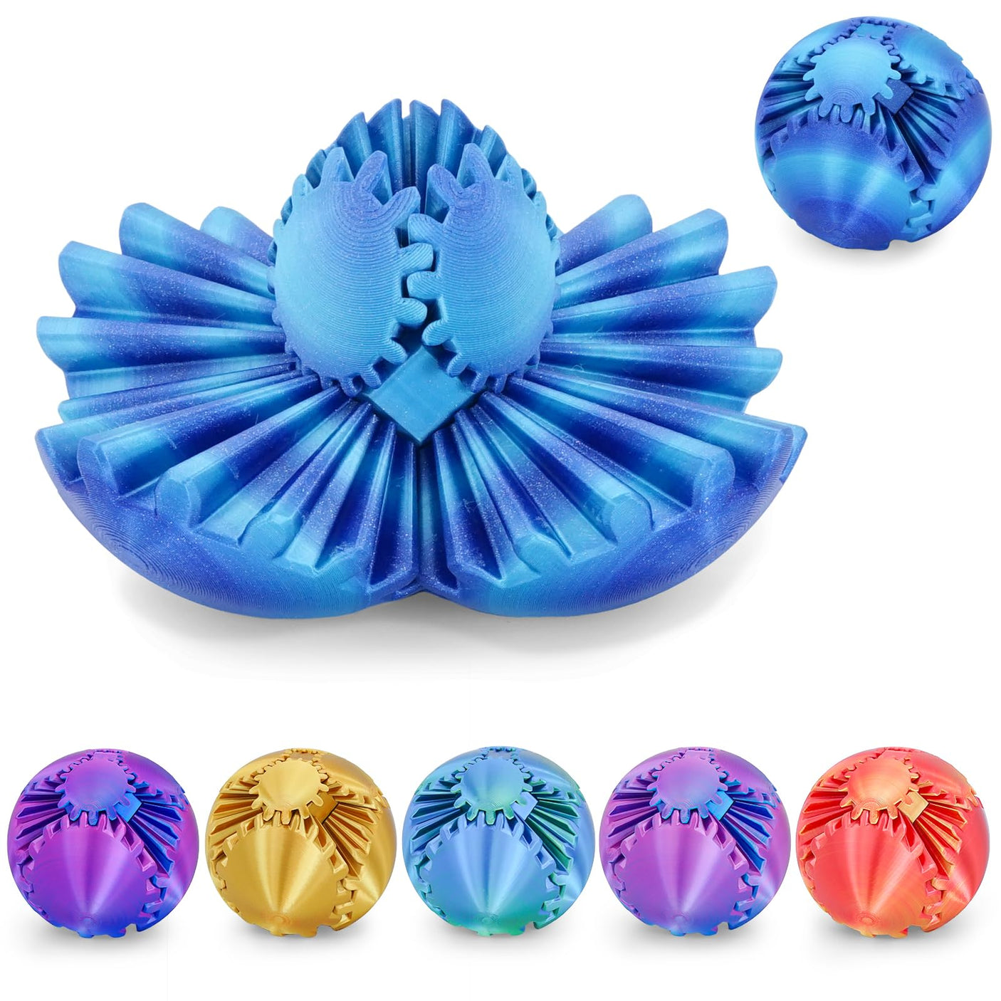 Gear Ball 3D Printed Cube Fidget Toy,Gear Sphere Fidget Toys,Sensory Toys for Stress and Anxiety Relief, Desk Toy Fidget Spinners,Stocking Stuffers for Adults & Kids Gift(Blue Green, 3.1 Inch)