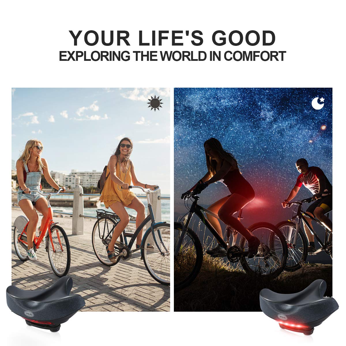 YLG Oversized Comfort Bike Seat Comfortable Replacement Bike Saddle Memory Foam Soft Bike Saddle Waterproof Universal Fit Bicycle Seat for Women Men