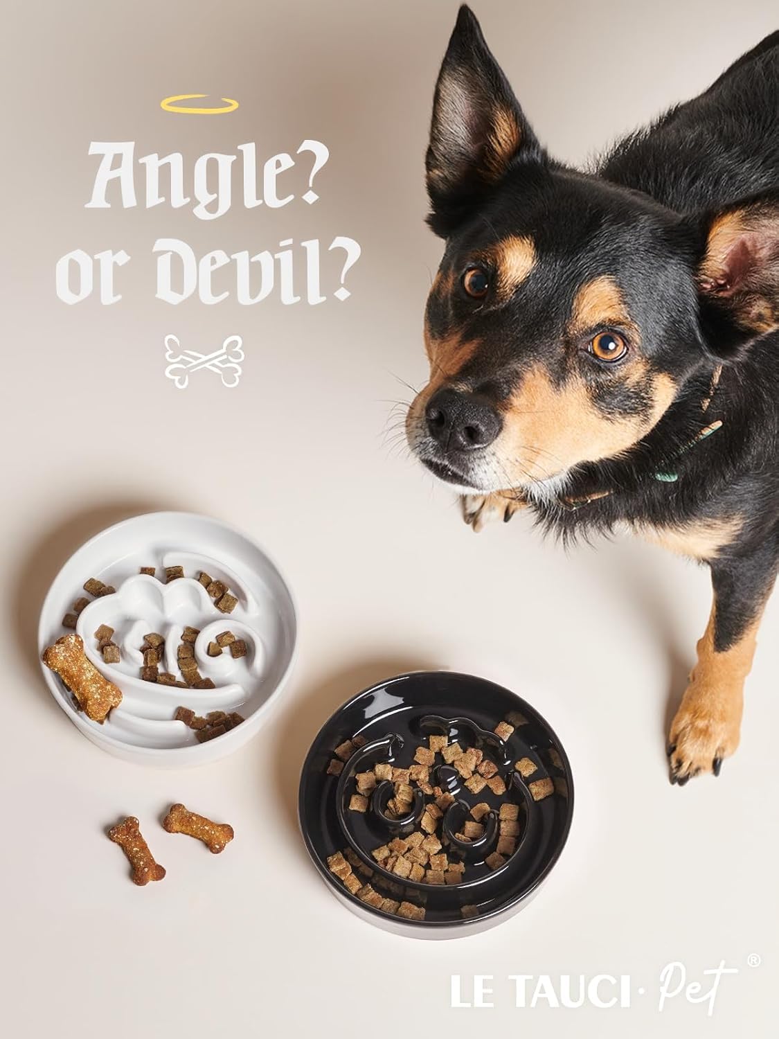 LE TAUCI Dog Bowls Slow Feeder Ceramic, 1.5 Cups Slow Feeding Dog Bowl Small Medium Breed, Puppy Slow Feeder Bowl for Fast Eater, Dog Dishes to Slow Down Eating, Puzzle Dog Food Bowl, Maze Purple