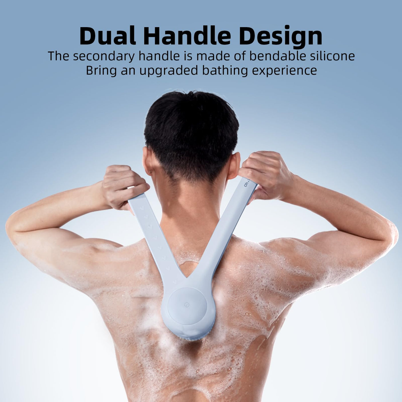 Electric Body Brush Back Scrubber for Shower, Waterproof Long Dual Handle Power Body Scrubber with 3 Heads, Rechargeable Bath Brush & 2 Speeds, for Cleansing, Exfoliating and Massaging Skin