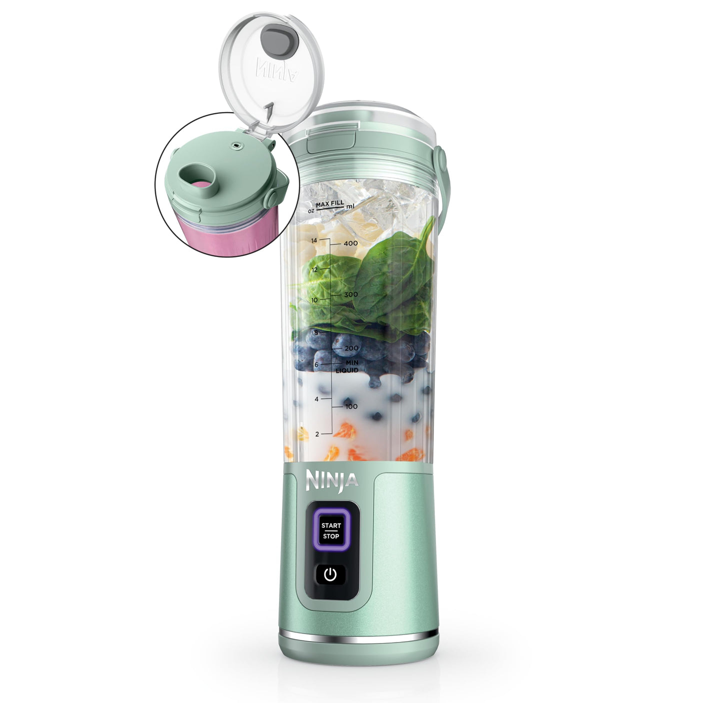 Ninja BC155PS Blast Two-Pack Portable Blender, Cordless, 18oz. Vessel, Personal Blender-for Shakes & Smoothies, BPA Free, Leakproof-Lid & Sip Spout, Rechargeable, Dishwasher Safe Parts, Peach & Stone