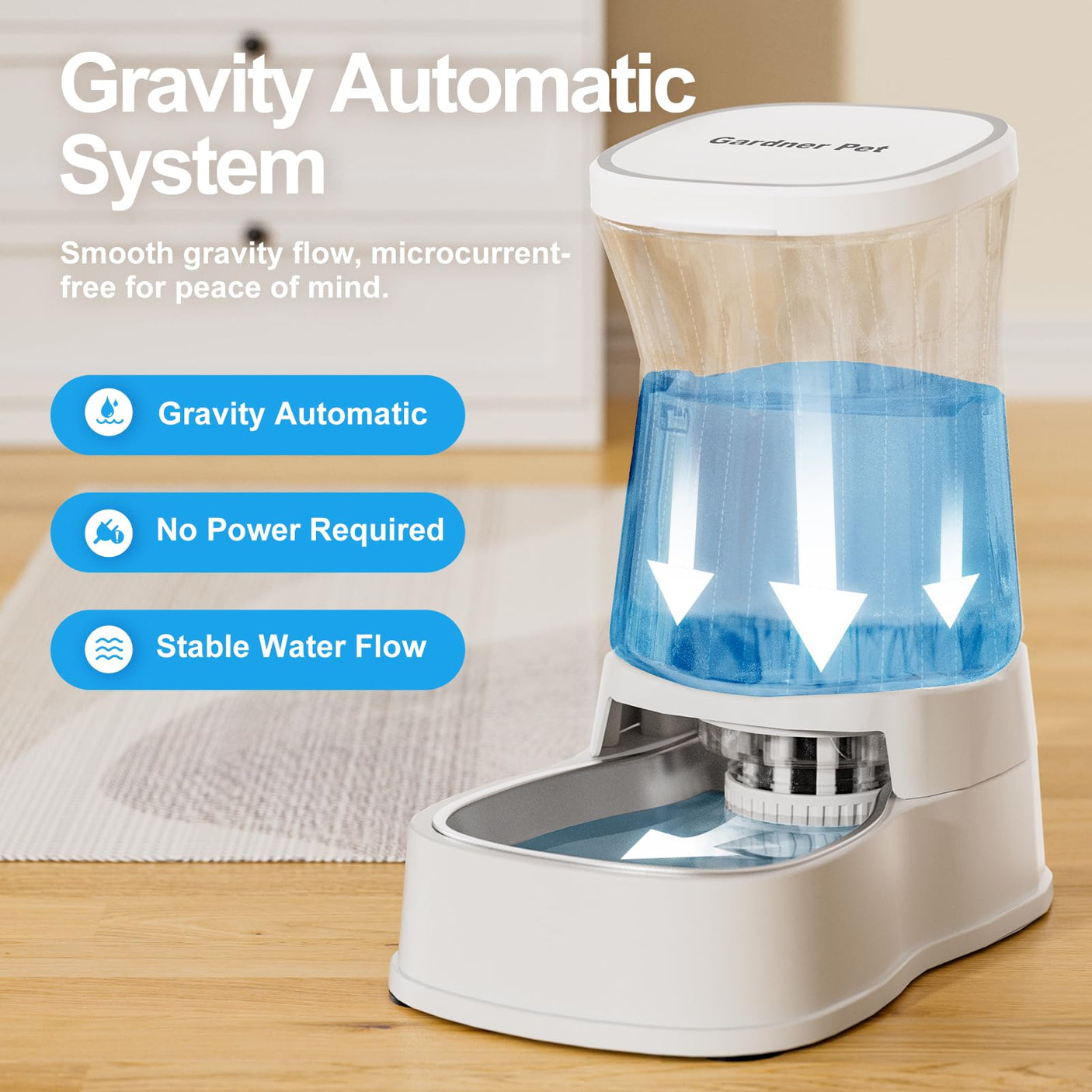 Gardner Pet Automatic Dog Water Dispenser Gravity Stainless Steel Water Waterer Feeder, 100% BPA-Free Large Capacity Water Feeding Bowls for Medium & Large-Sized Dogs Cats Other Pets -(1 Gallon)