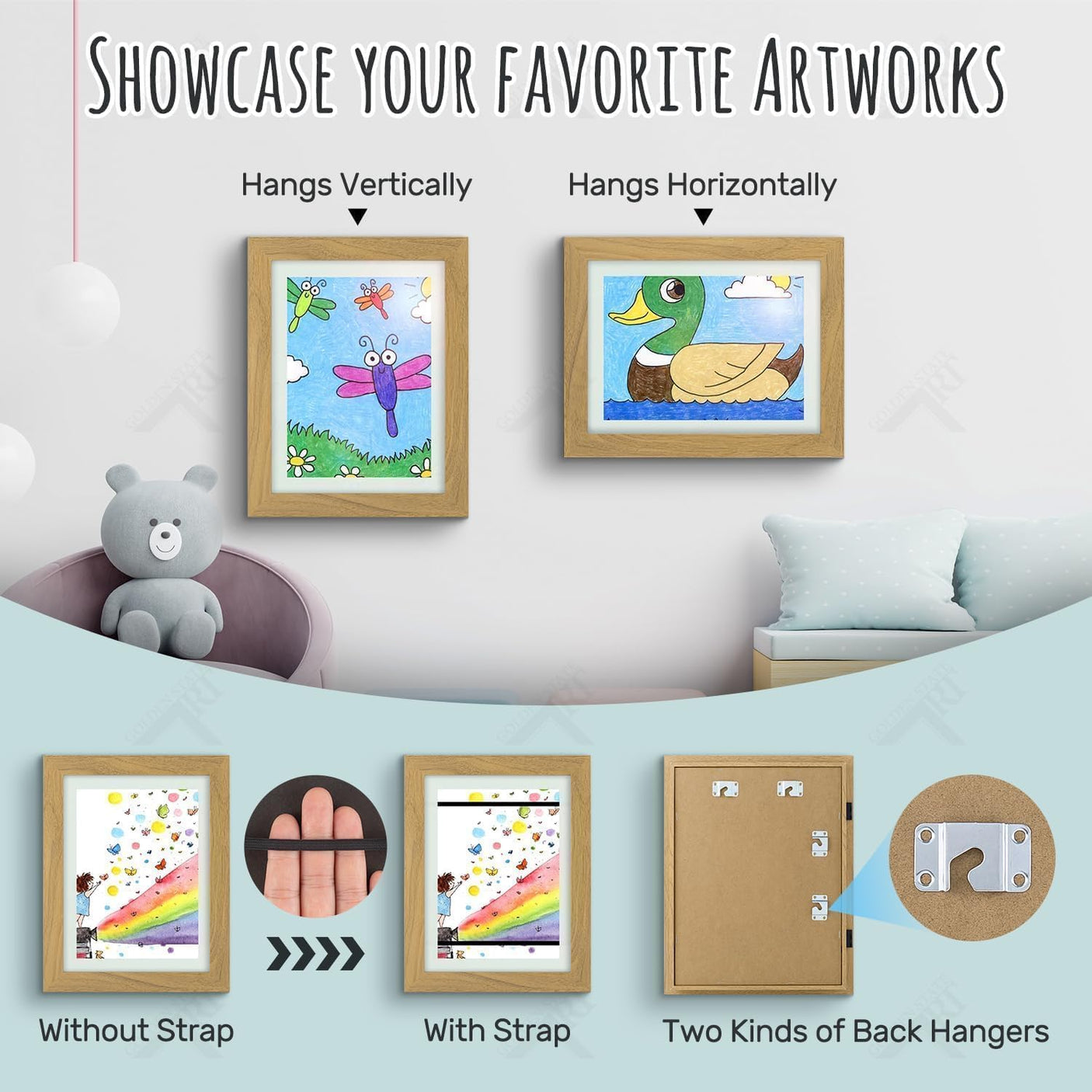Golden State Art, 10x12.5 Kids Art Frames, Front-Opening Picture Frame Great for Kids Drawings, Artworks, Children Art Projects, Schoolwork, Home or Office (Walnut Set of 2)