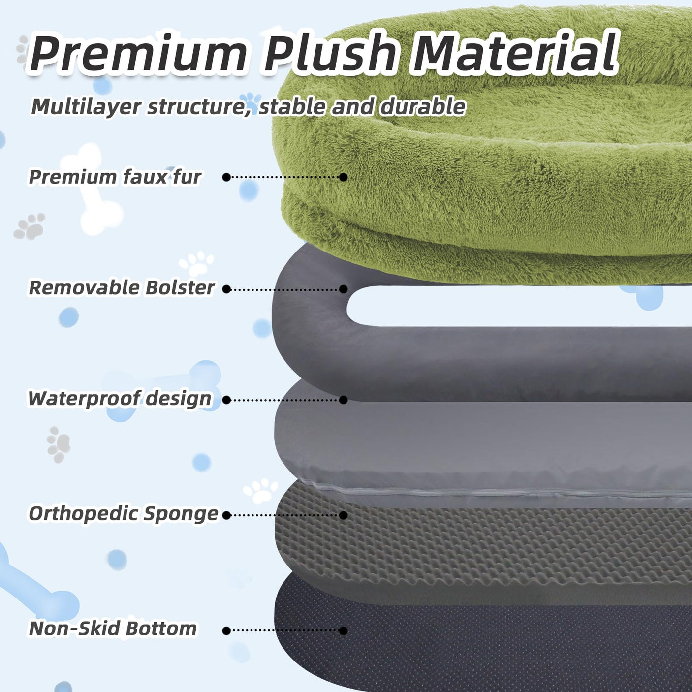 Human Dog Bed, Large Dog Beds for Humans Size Fits You and Pets, Washable Faux Fur Orthopedic Human Pet Bed for People Doze Off, Napping, Present Pillow, Blanket, Strap - Khaki