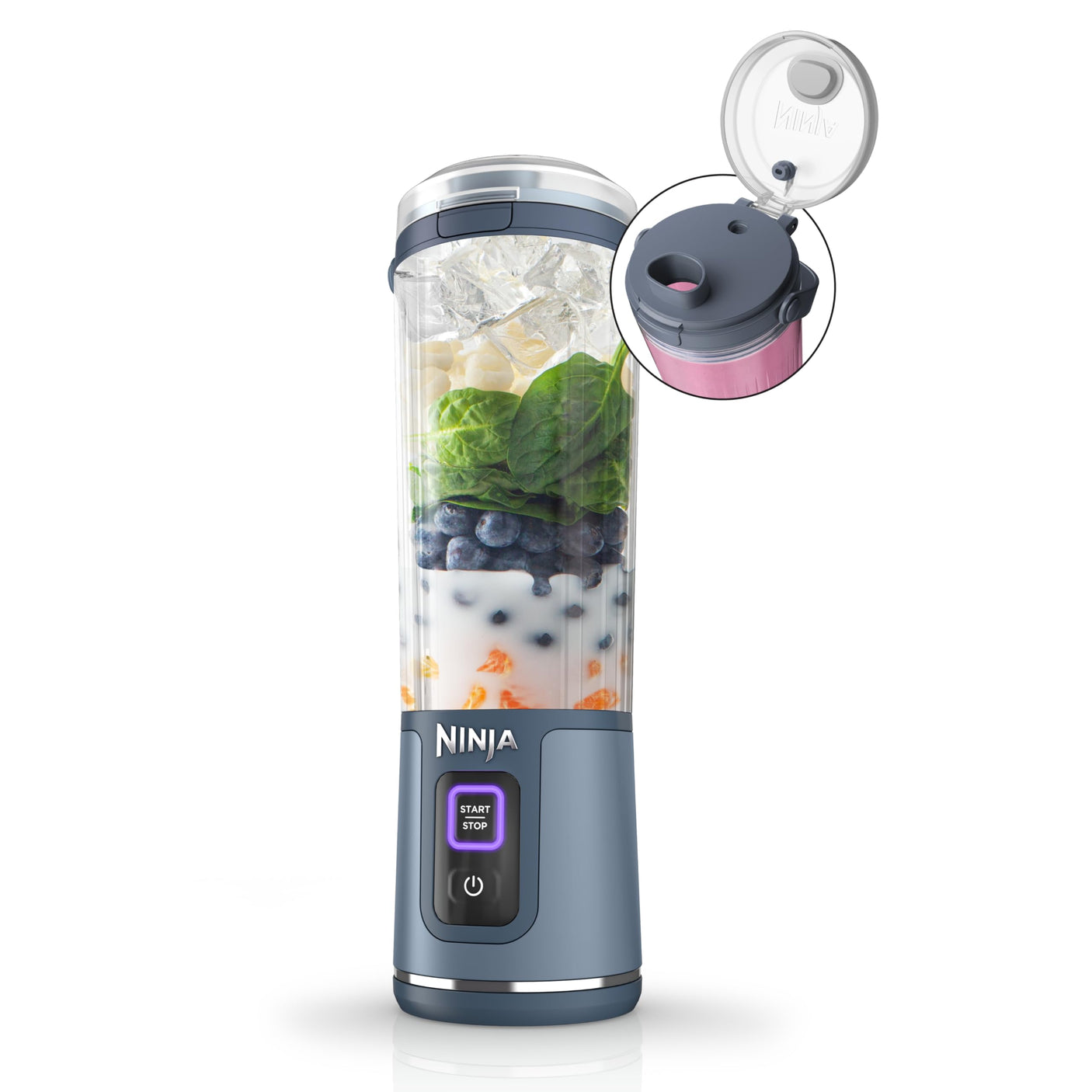Ninja BC155PS Blast Two-Pack Portable Blender, Cordless, 18oz. Vessel, Personal Blender-for Shakes & Smoothies, BPA Free, Leakproof-Lid & Sip Spout, Rechargeable, Dishwasher Safe Parts, Peach & Stone