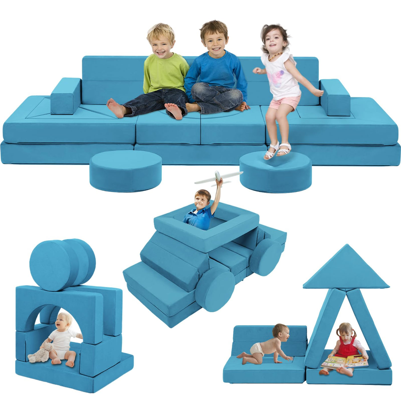 22Pcs Modular Kids Play Couch - Kids Couch for Playroom Bedroom Living Rooms Toddler Sofa for Inspiring Child Creativity,Children Convertible Foam Sofa