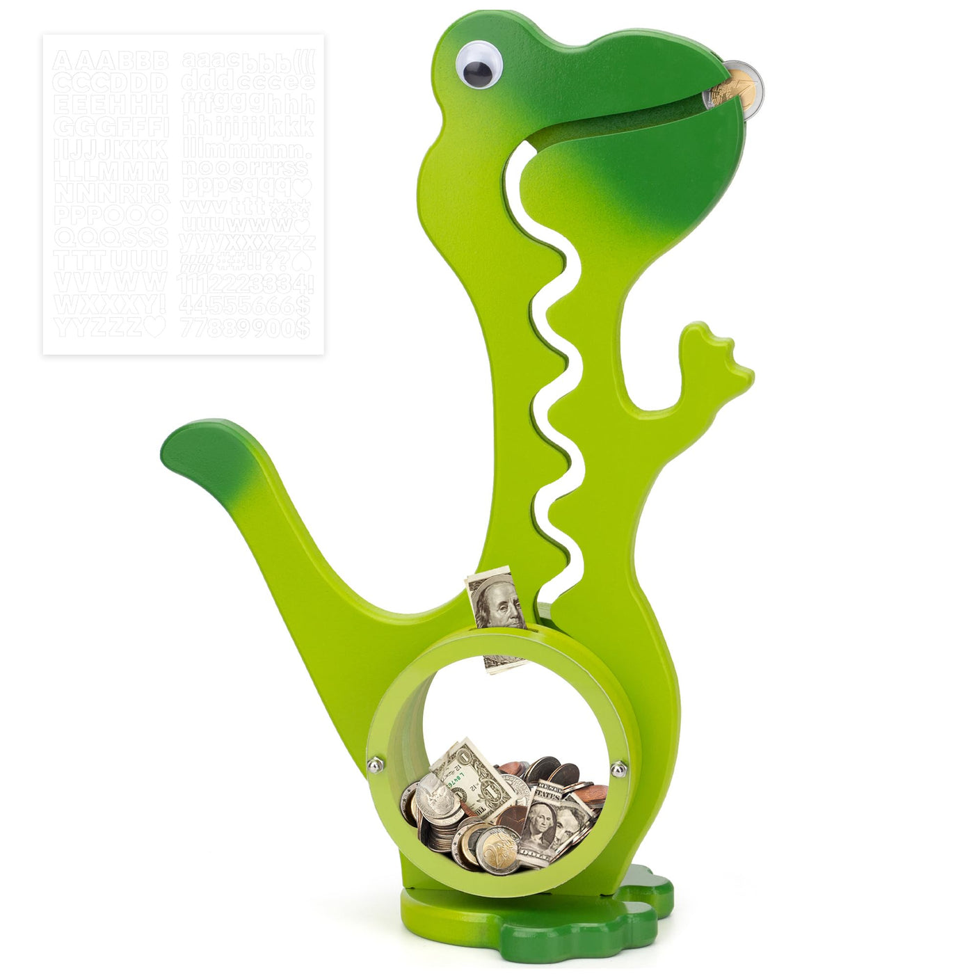 Wooden Dinosaur Piggy Bank Boalord for Boys Kids Girls Clear Big Belly Animal Coin Bank for Toddler Real Money Toy(Dino-Blue)
