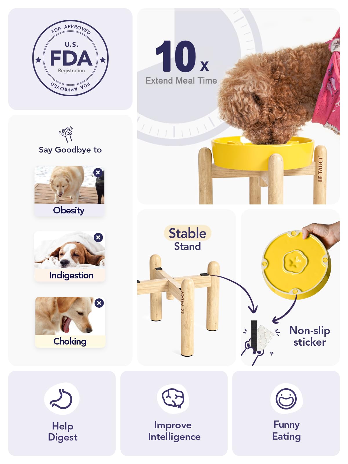 LE TAUCI Dog Bowls Slow Feeder Ceramic, 1.5 Cups Slow Feeding Dog Bowl Small Medium Breed, Puppy Slow Feeder Bowl for Fast Eater, Dog Dishes to Slow Down Eating, Puzzle Dog Food Bowl, Maze Purple