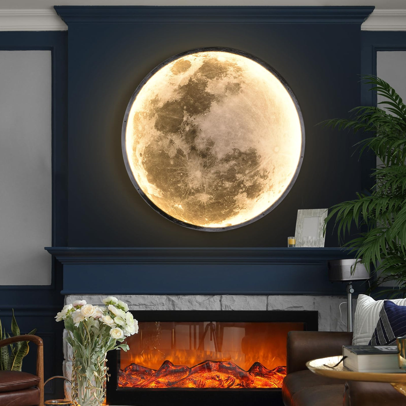 QIYIMEILUX Dimmable Moon Wall Sconce Plug in Modern LED Wall Light with Remote Control 19.7 inch 24W Black Wall Lamp Indoor Wall Mounted Lighting Ceiling Light for Living Room Bedroom(Moon)