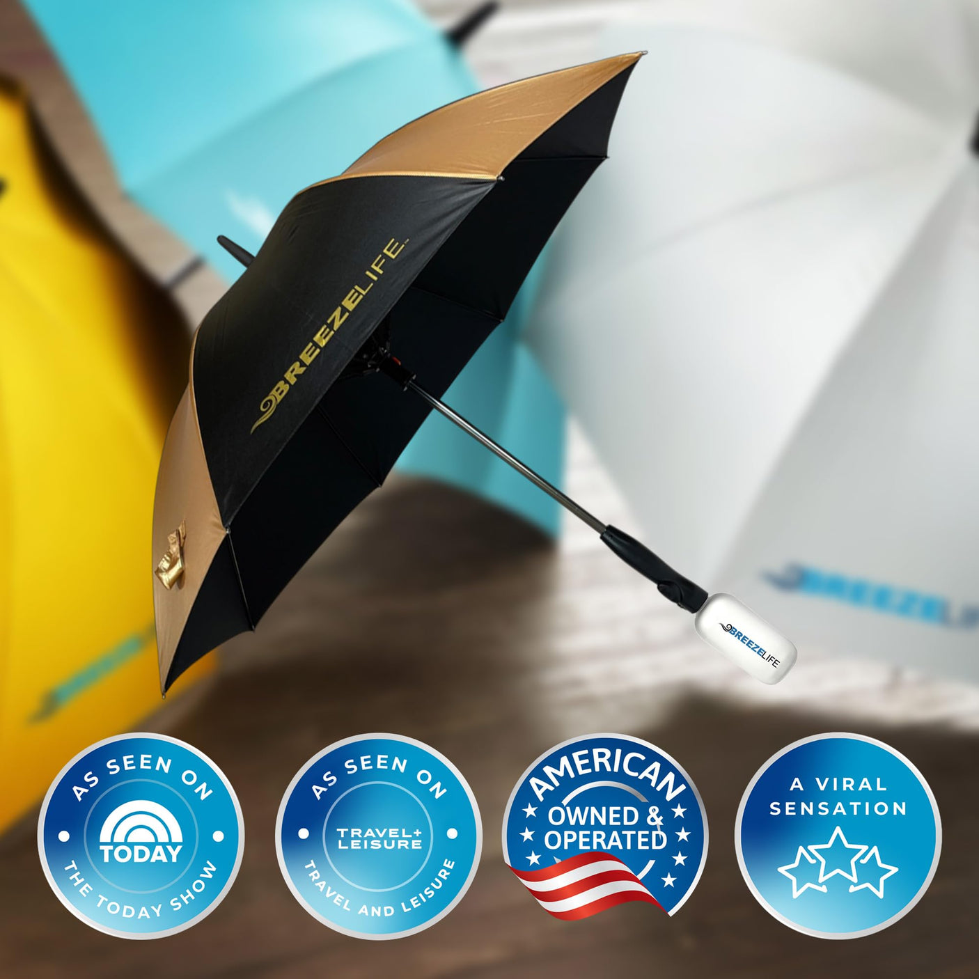 Original Mister Breeze, Sun Umbrella with Fan and Mister, Umbrella Mister with Built-in Fan for Festivals, Beach and More, Blocks Harmful Sun Rays, Mist bottle included, Silver