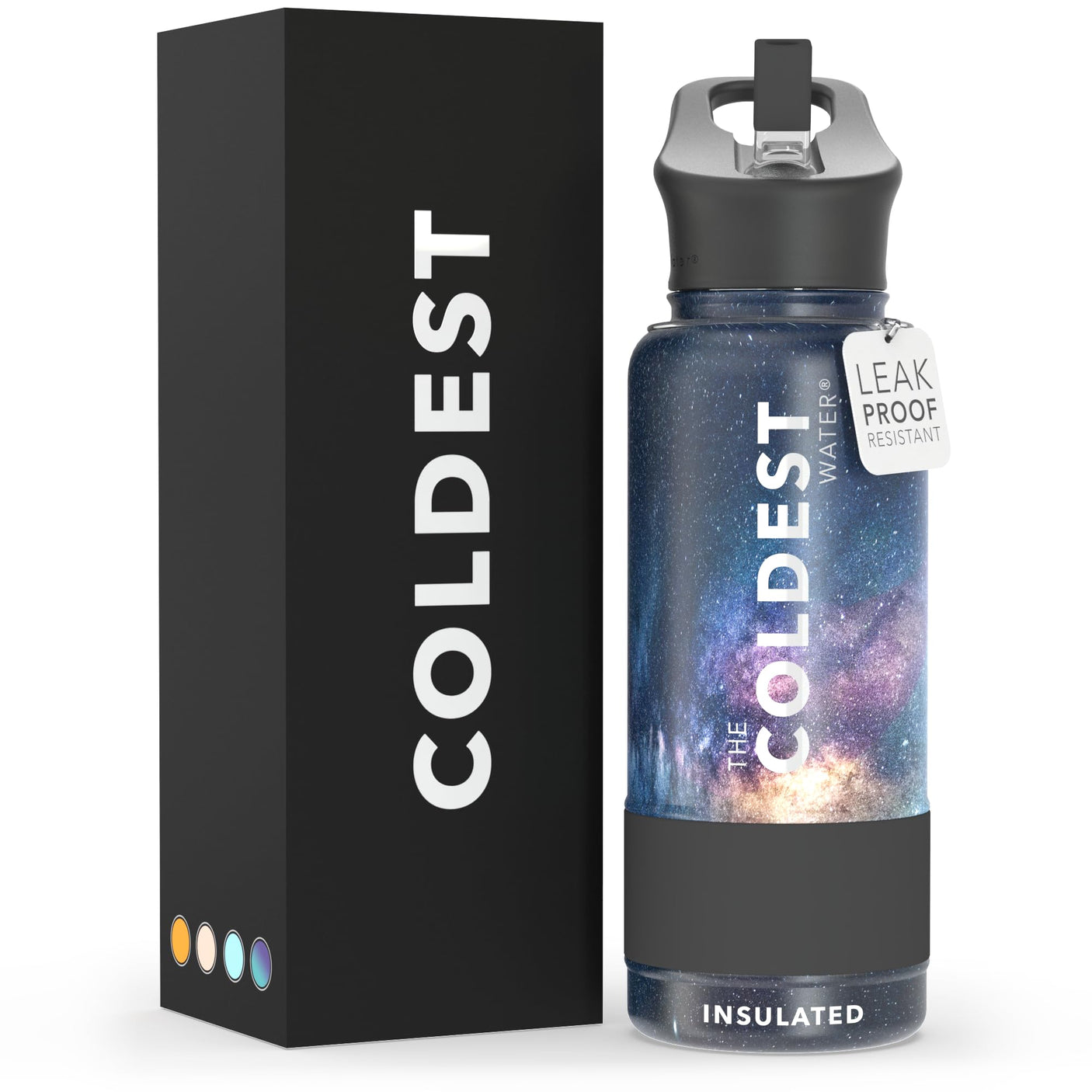 Coldest Insulated Water Bottle with Straw Lid - Stainless Steel Metal Thermos for Men & Women (Matte Black, 32 oz)