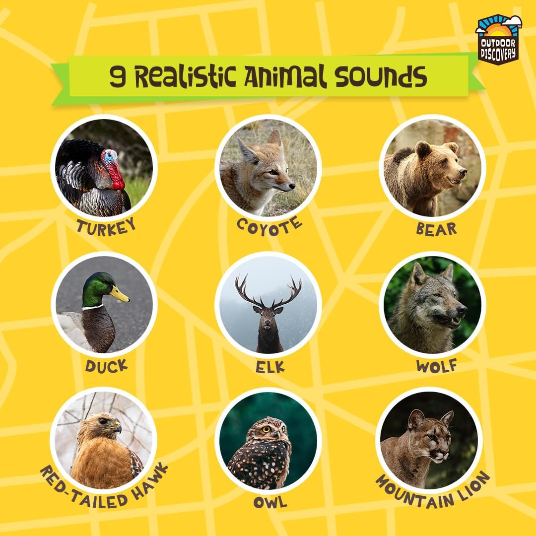 Toysmith Outdoor Discovery Hoot-N-Hollar Animal Caller Horn – 9 Realistic Wildlife Sounds Toy for Kids Ages 5+ – Portable Sound Effects Machine with Strap & Batteries Included