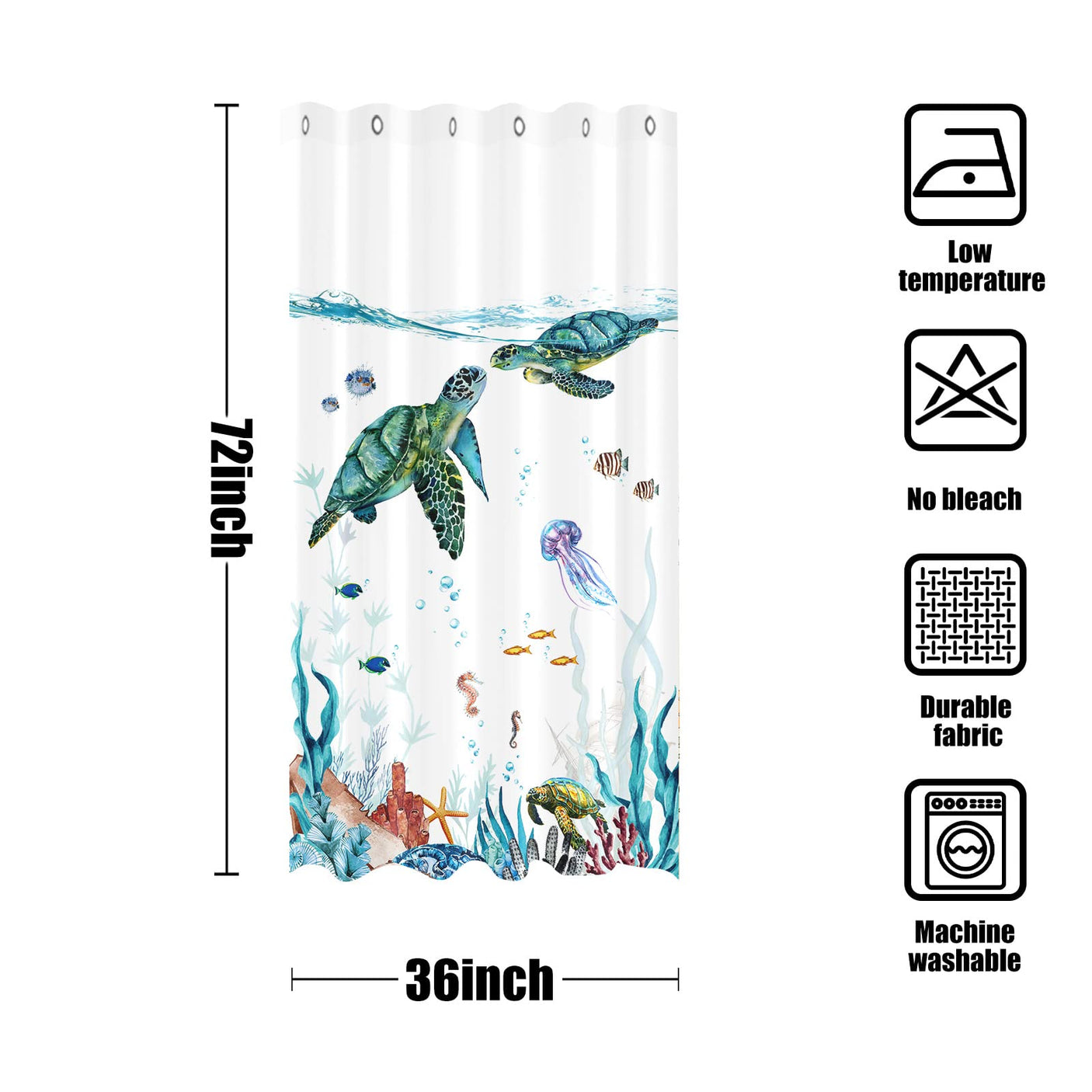 Fowocu Funny Cat Shower Curtain Set Teal Blue Sea Ocean Waterproof Fabric Shower Curtains with Animal Octopus Starfish Turtle Anchor Fish Nautical Bathroom Decor (Blue, 72''×72'')