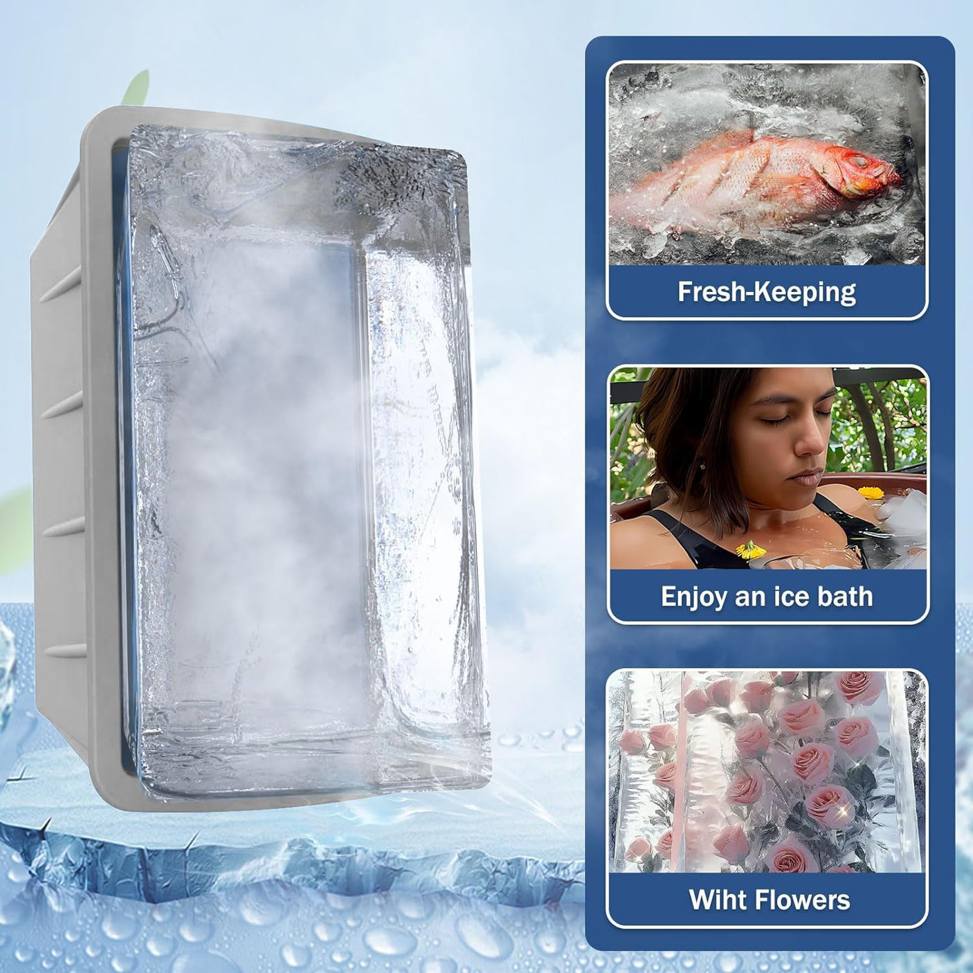 Extra Large Ice Cube Molds 4Pack 32LB Silicone Large Ice Cube Molds for Cold Plunge Tub,Reusable Ice Cube Trays for Freezer,Ice Block Molds for Home Ice Baths,Cold Plunge Accessories,Ice Bath Chiller