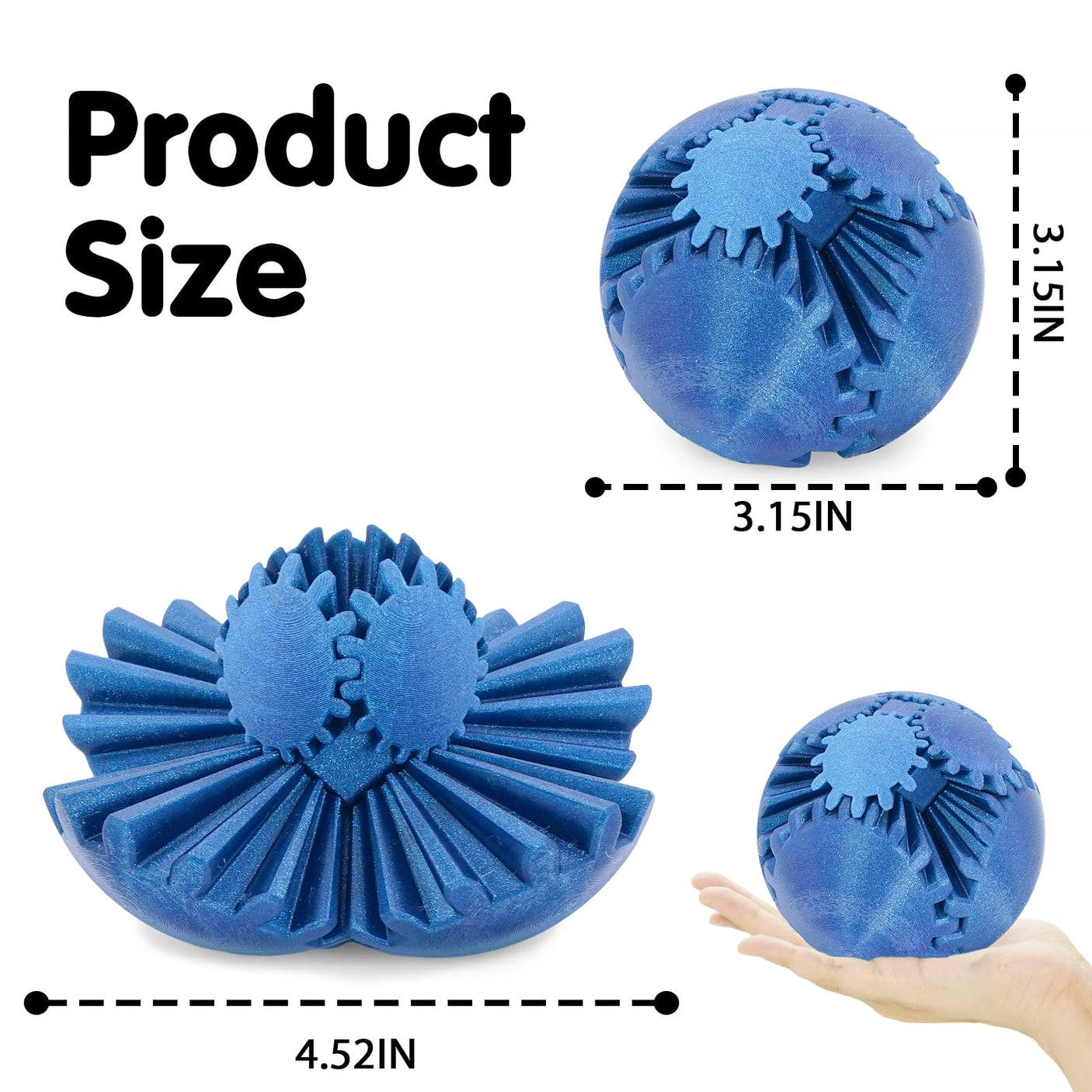 Gear Ball 3D Printed Cube Fidget Toy,Gear Sphere Fidget Toys,Sensory Toys for Stress and Anxiety Relief, Desk Toy Fidget Spinners,Stocking Stuffers for Adults & Kids Gift(Blue Green, 3.1 Inch)