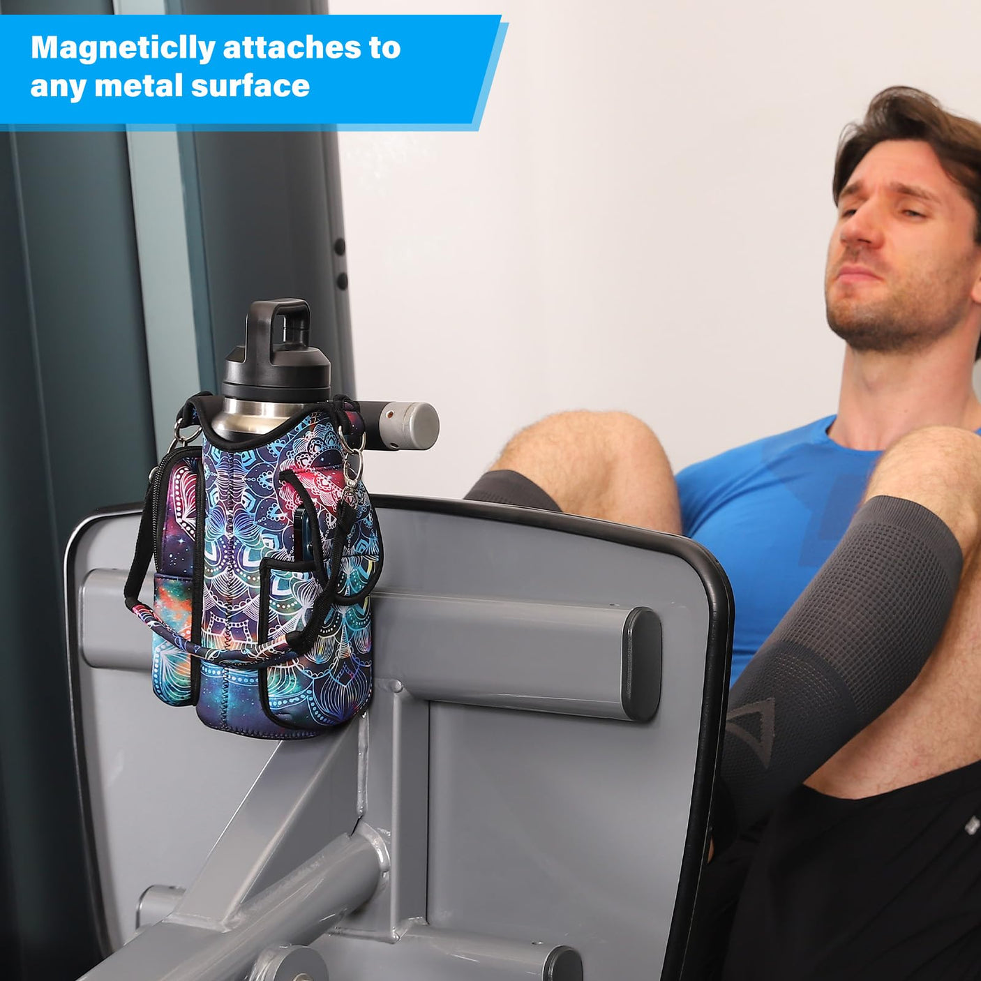 icolor Magnetic Gym Bag Water Bottle Carrier Holder with Phone Pockets & Shoulder Strap,5 Built-in Magnets Gym Bottle Pouch Sleeve,Magnetic Bag Gym Accessories Organizer for Men Women