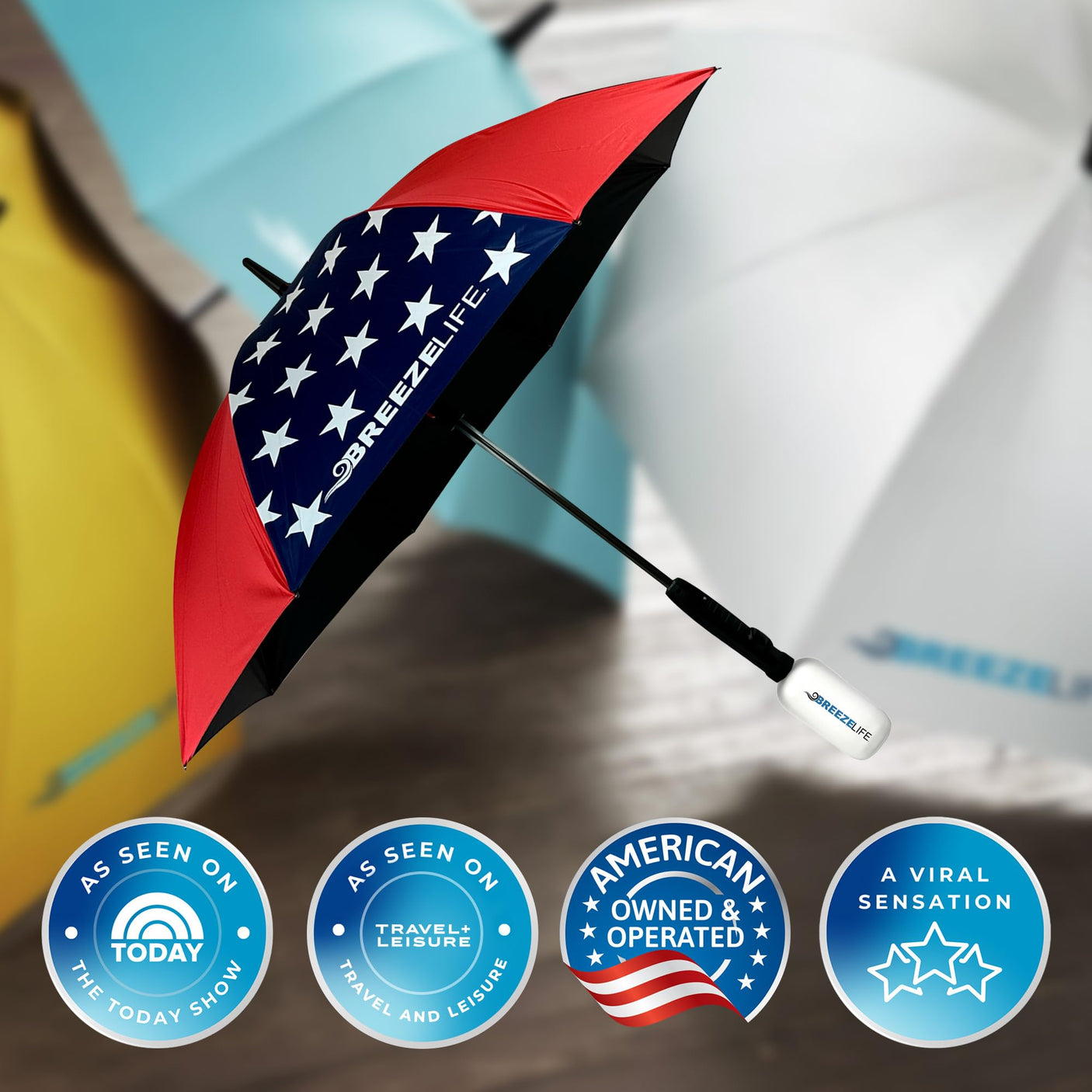 Original Mister Breeze, Sun Umbrella with Fan and Mister, Umbrella Mister with Built-in Fan for Festivals, Beach and More, Blocks Harmful Sun Rays, Mist bottle included, Silver