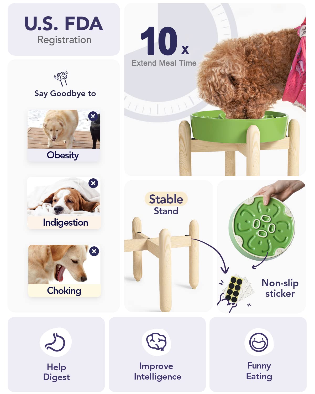 LE TAUCI Dog Bowls Slow Feeder Ceramic, 1.5 Cups Slow Feeding Dog Bowl Small Medium Breed, Puppy Slow Feeder Bowl for Fast Eater, Dog Dishes to Slow Down Eating, Puzzle Dog Food Bowl, Maze Purple