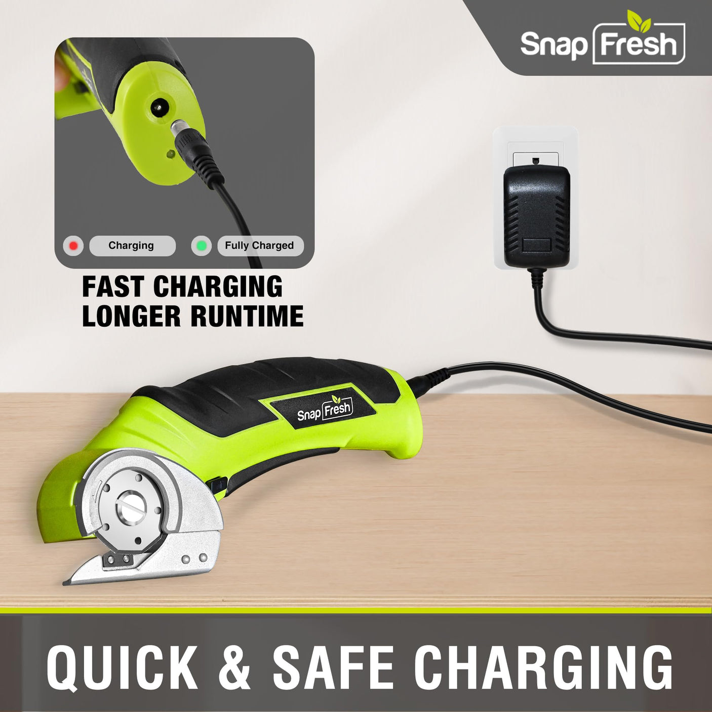 SnapFresh Cordless Electric Scissors, 4V Electric Mini Box Cutter, Carpet & Cardboard Cutter Tool with a Replacement Blade/Charger, Rotary Cutter for Cardboard Packages Leather Plastic (Green)