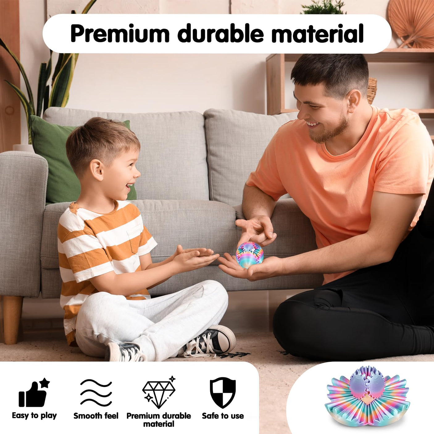 Gear Ball 3D Printed Cube Fidget Toy,Gear Sphere Fidget Toys,Sensory Toys for Stress and Anxiety Relief, Desk Toy Fidget Spinners,Stocking Stuffers for Adults & Kids Gift(Blue Green, 3.1 Inch)