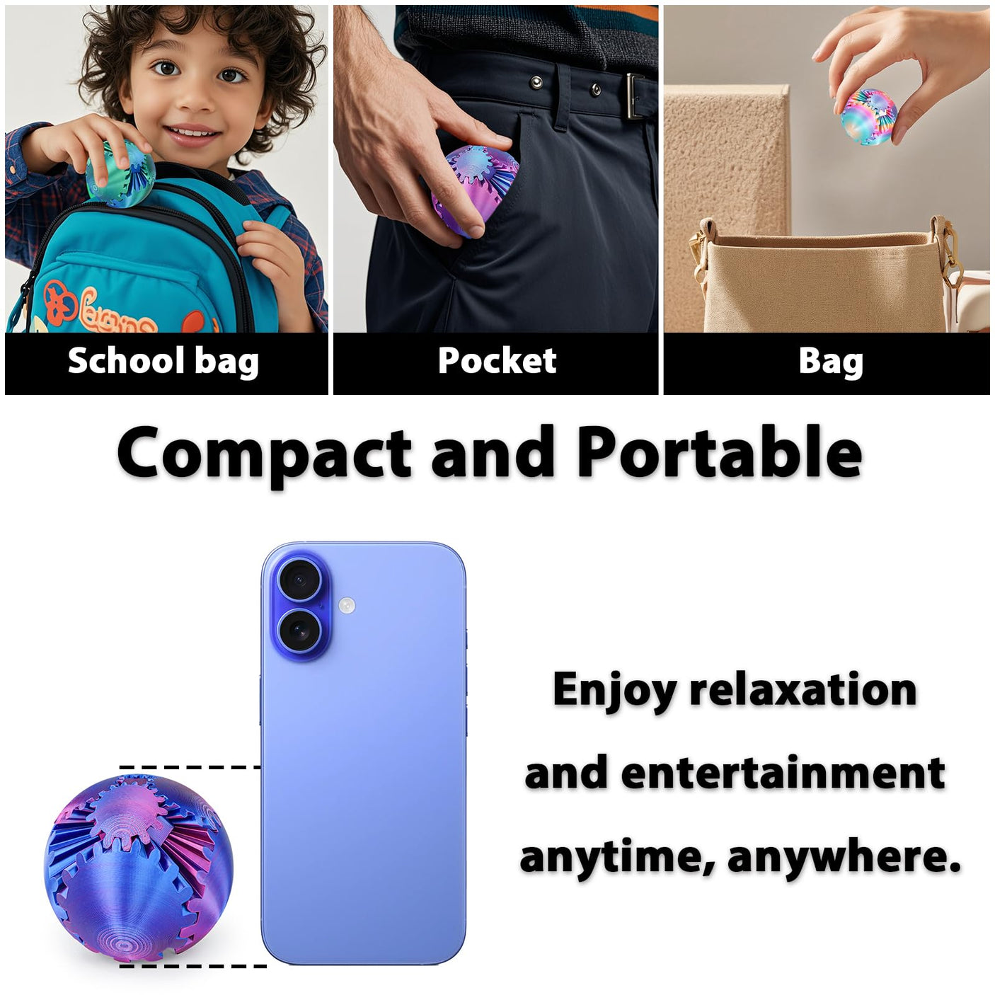 Gear Ball 3D Printed Cube Fidget Toy,Gear Sphere Fidget Toys,Sensory Toys for Stress and Anxiety Relief, Desk Toy Fidget Spinners,Stocking Stuffers for Adults & Kids Gift(Blue Green, 3.1 Inch)