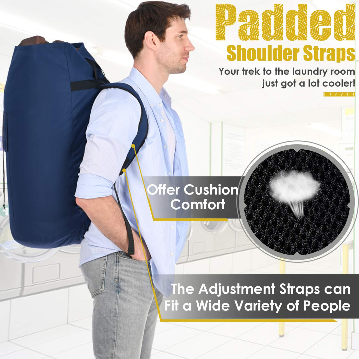 Laundry Bag Backpack Extra Large, 115L Laundry Backpack with Padded Shoulder Strap, Sturdy Travel Laundry Bags, Hanging Laundry Bag for College Dorm, Apartment, Clothes Hamper Bag for Laundromat